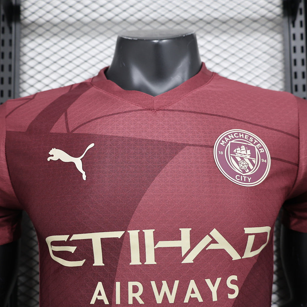 Camiseta Manchester City Tercera Burdeos y Roja 2024/25 Versión Jugador - espalda