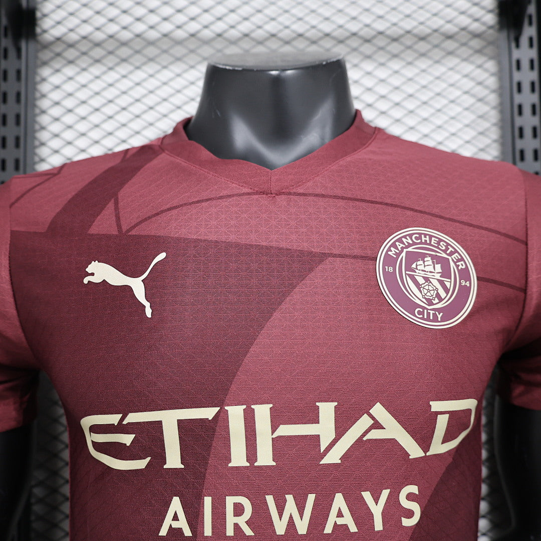 Camiseta Manchester City Tercera Burdeos y Roja 2024/25 Versión Jugador - espalda