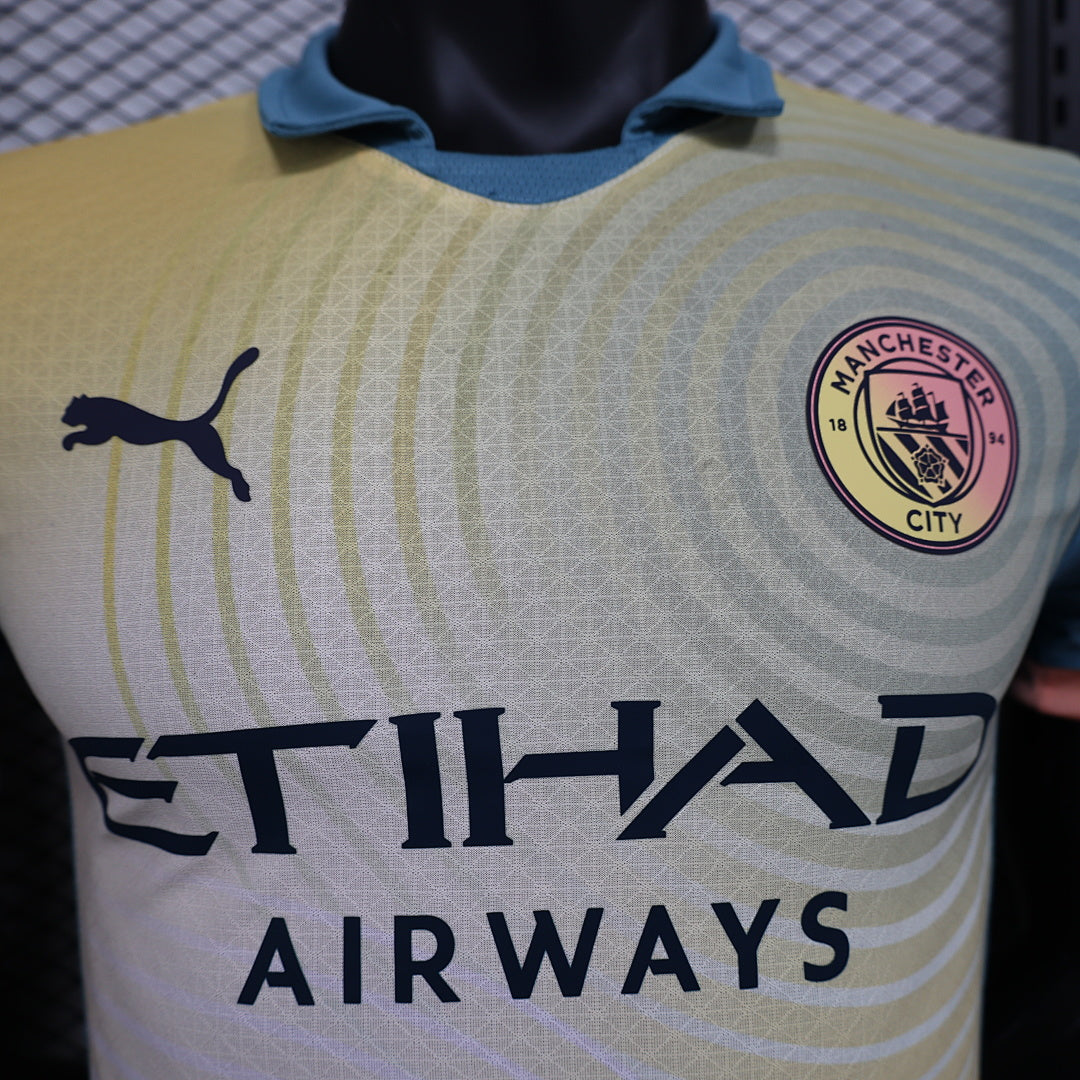 Camiseta Manchester City Tercera Dorada y Gris Claro 2024/25 Versión Jugador - espalda