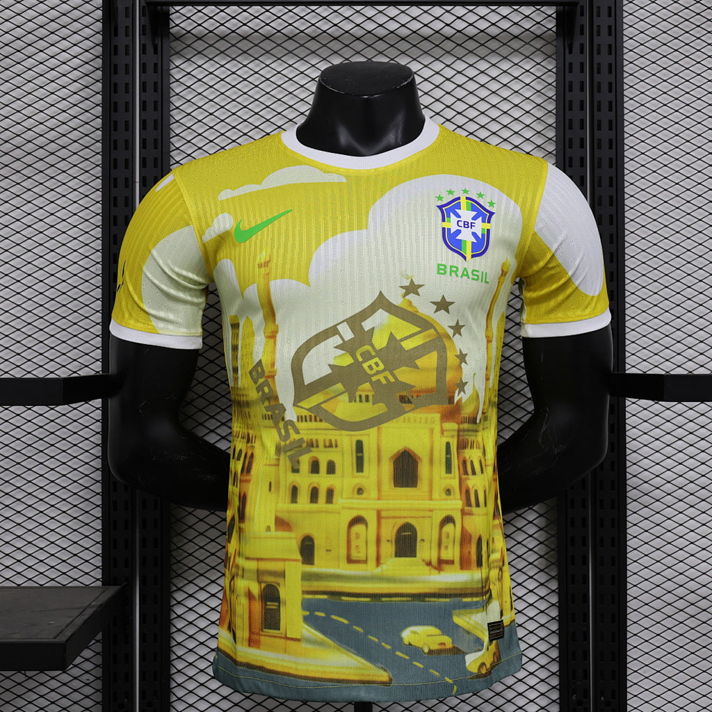 Camiseta Brasil Amarilla y Gris Claro Edición Especial 2024 Versión Jugador - frente