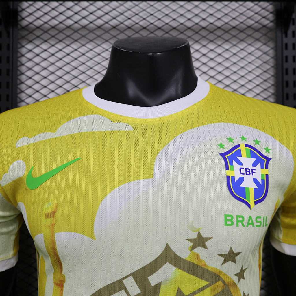 Camiseta Brasil Amarilla y Gris Claro Edición Especial 2024 Versión Jugador - espalda