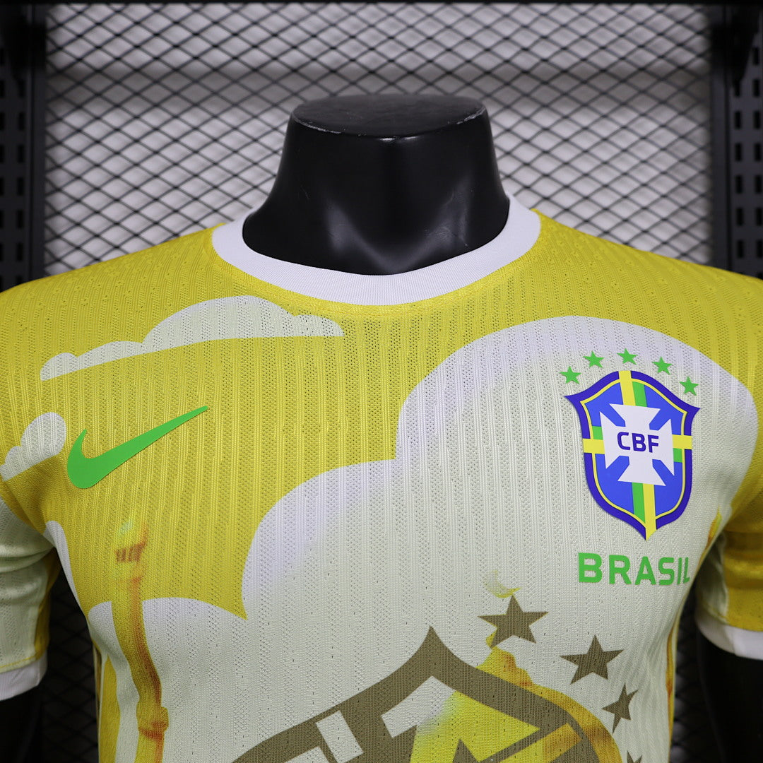 Camiseta Brasil Amarilla y Gris Claro Edición Especial 2024 Versión Jugador - espalda