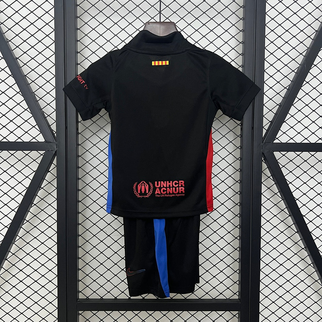 Conjunto Niños FC Barcelona Visita Negra y Gris Claro 2024/25 - espalda