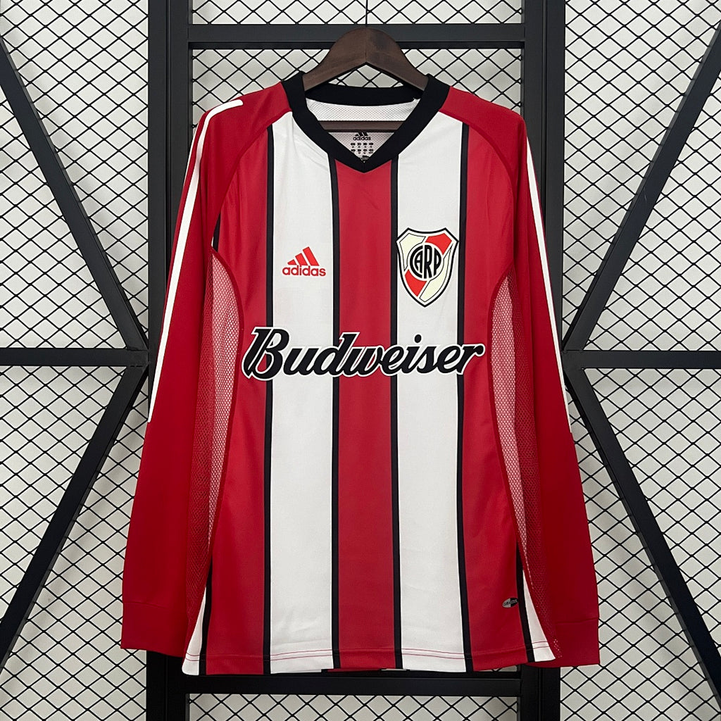 Camiseta Retro River Plate Visita Roja y Gris Claro Manga Larga 03/04 - frente