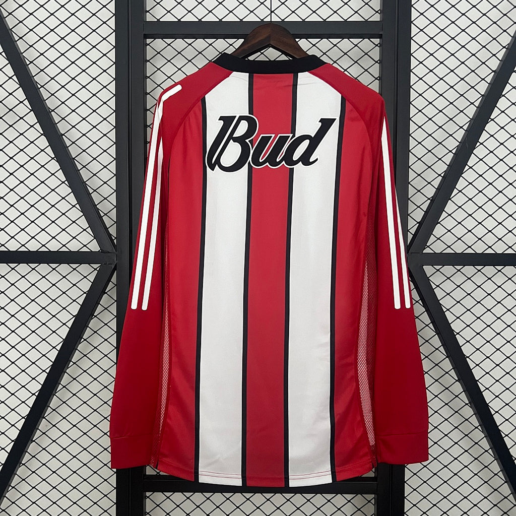 Camiseta Retro River Plate Visita Roja y Gris Claro Manga Larga 03/04 - espalda