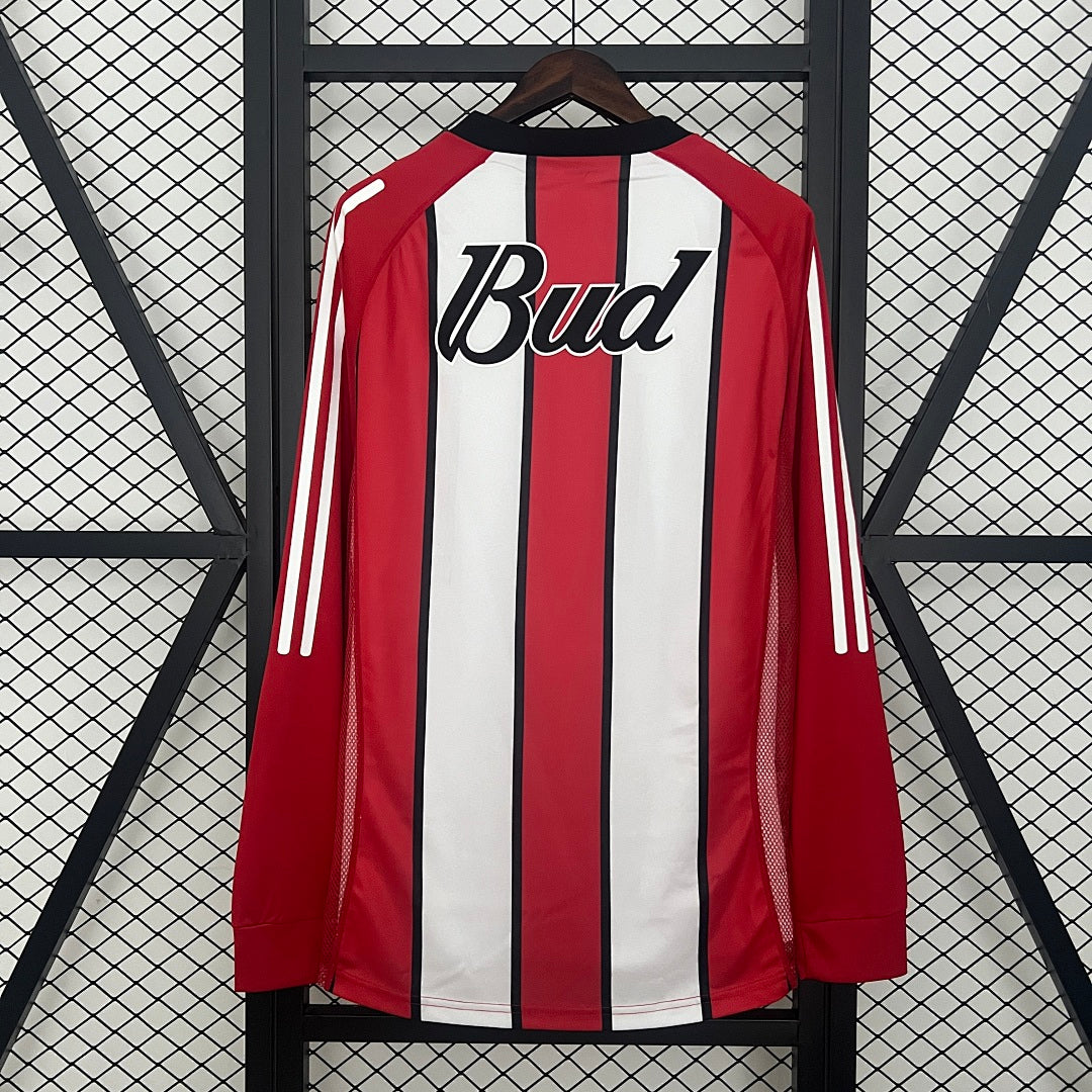 Camiseta Retro River Plate Visita Roja y Gris Claro Manga Larga 03/04 - espalda