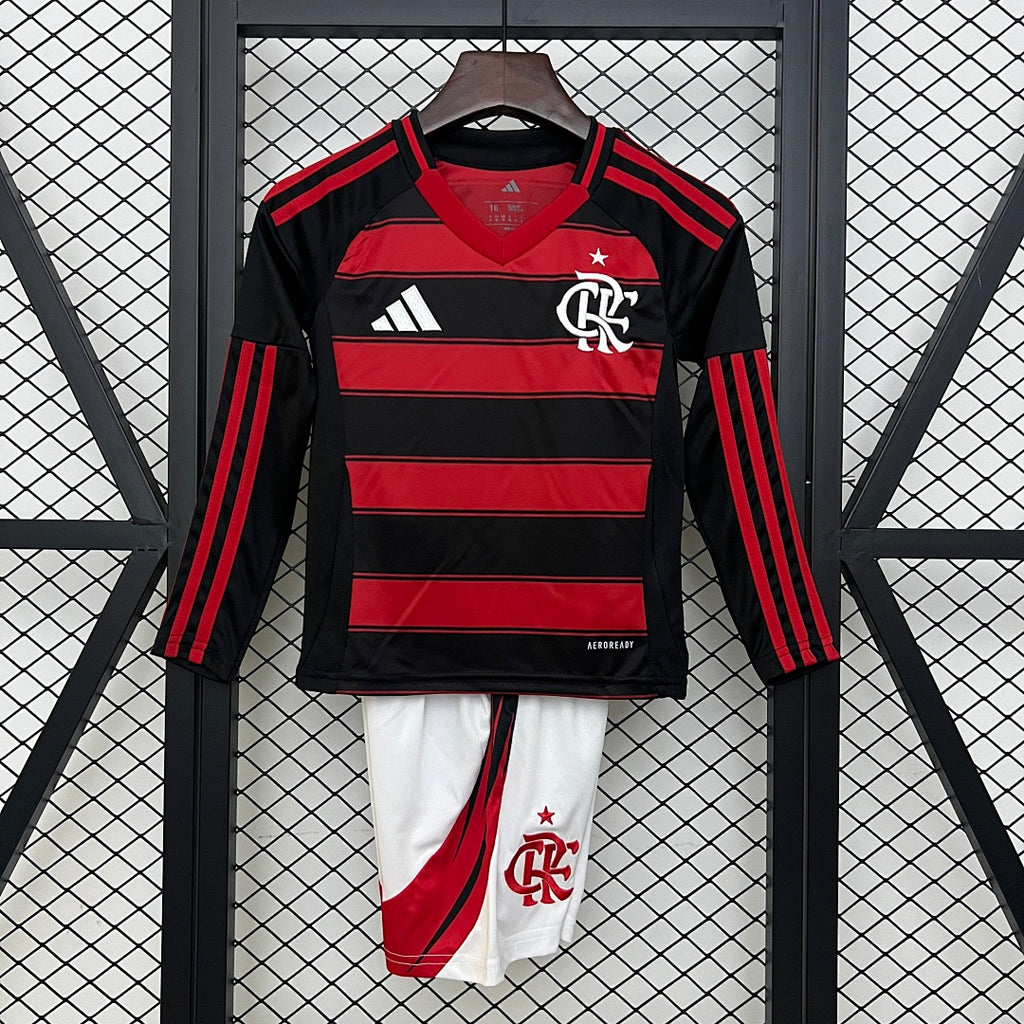 Conjunto Niños Flamengo Local Negra y Roja 2025/26 - frente