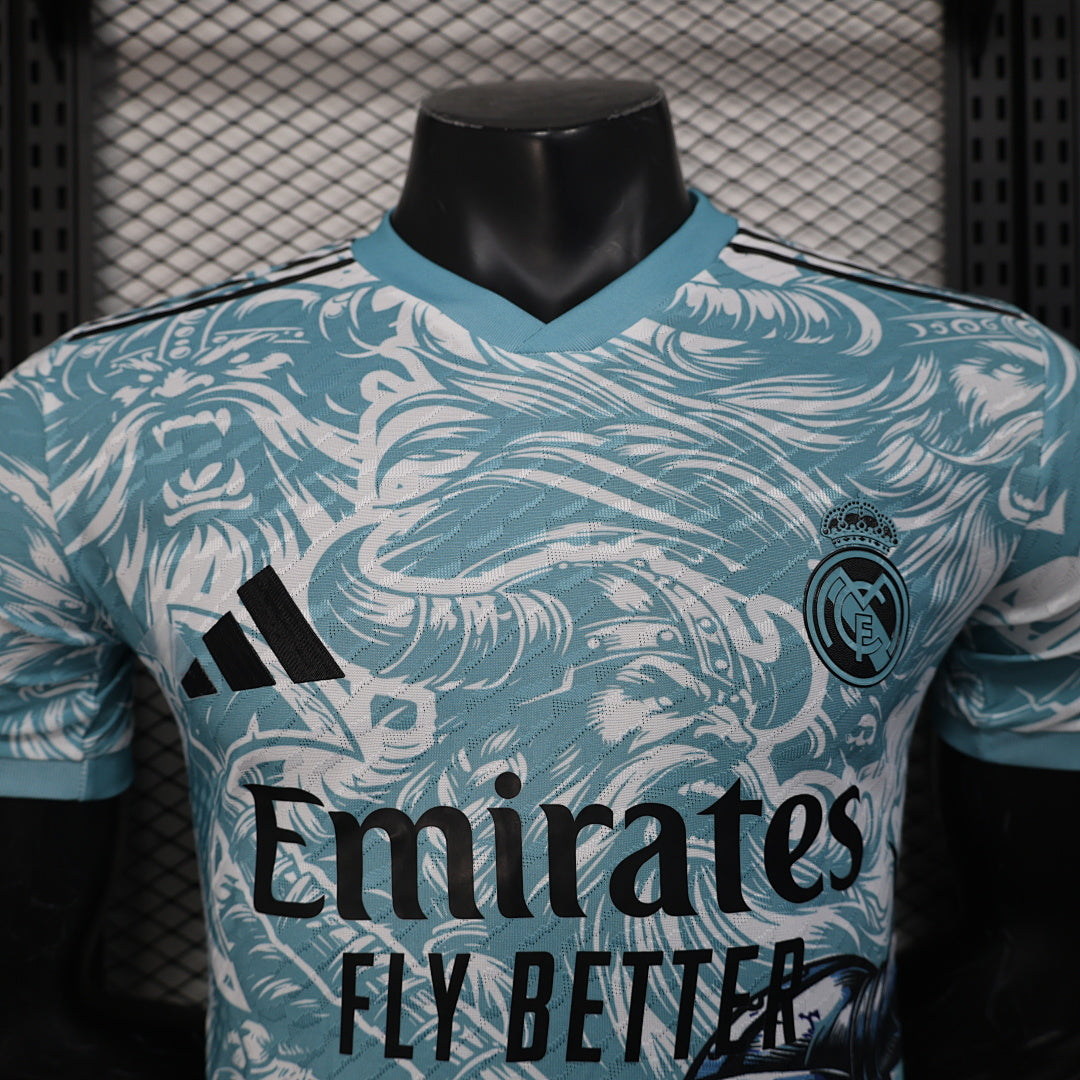 Camiseta Real Madrid Turquesa y Gris Claro Edición Especial 2025/26 Versión Jugador - espalda