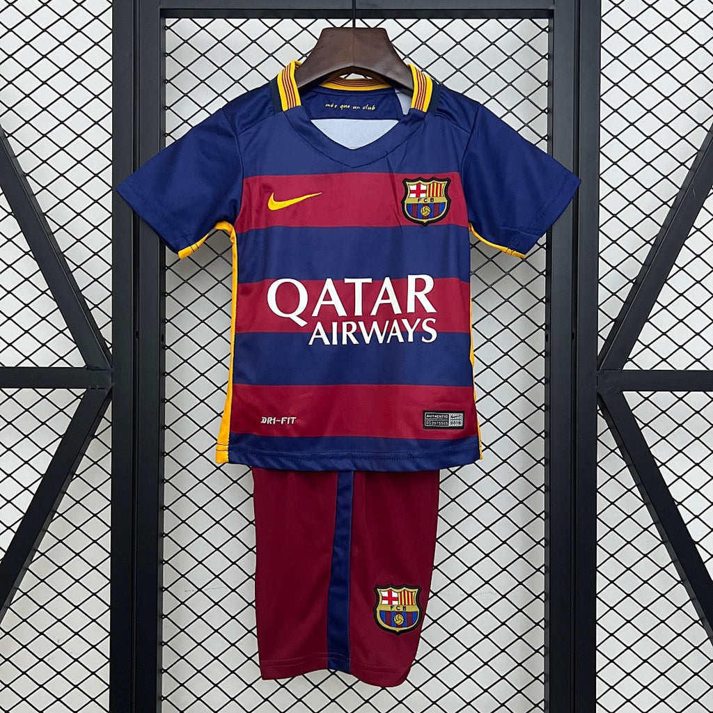 Conjunto Niños FC Barcelona Local Azul Marino y Gris Claro 15/16 - frente