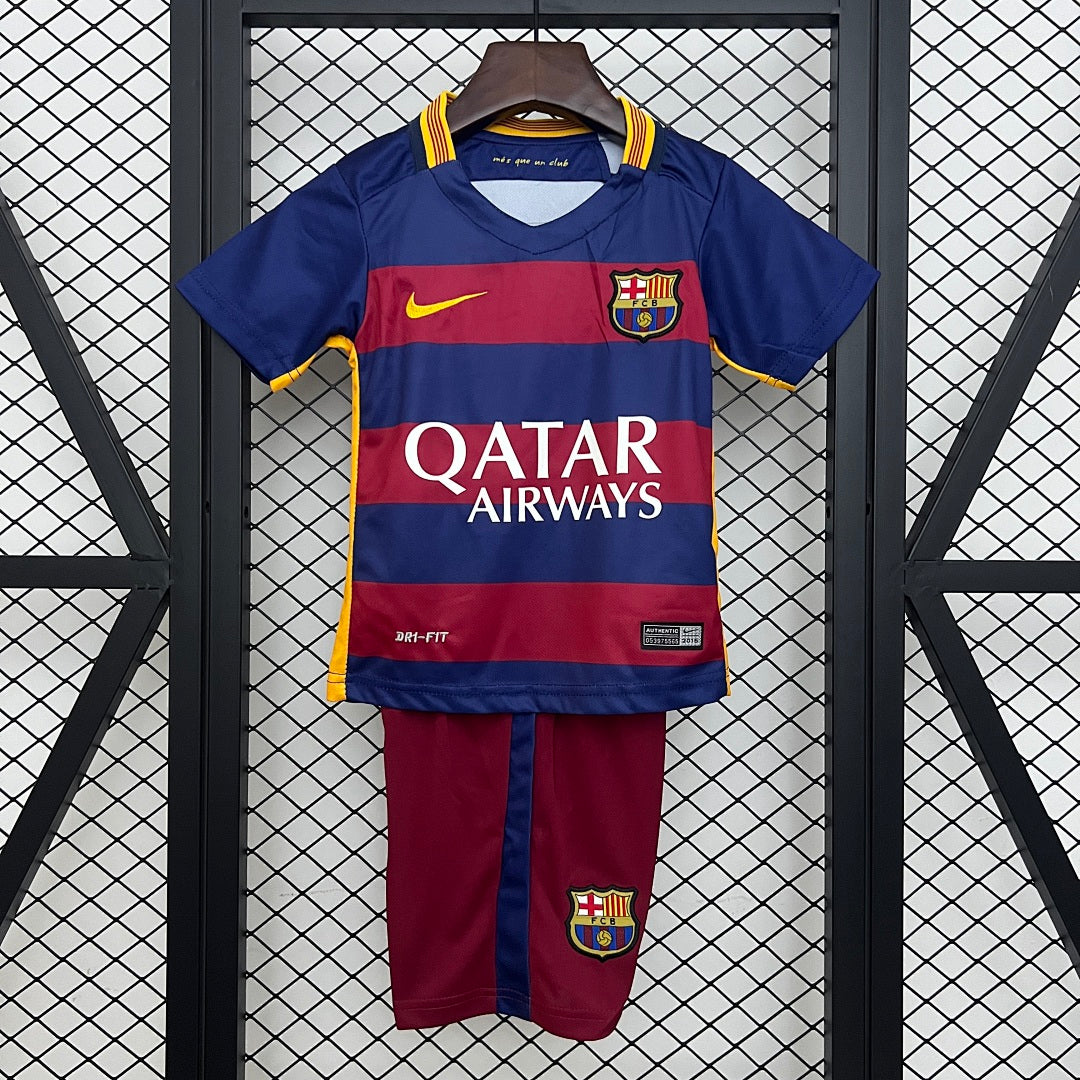 Conjunto Niños FC Barcelona Local Azul Marino y Gris Claro 15/16 - frente