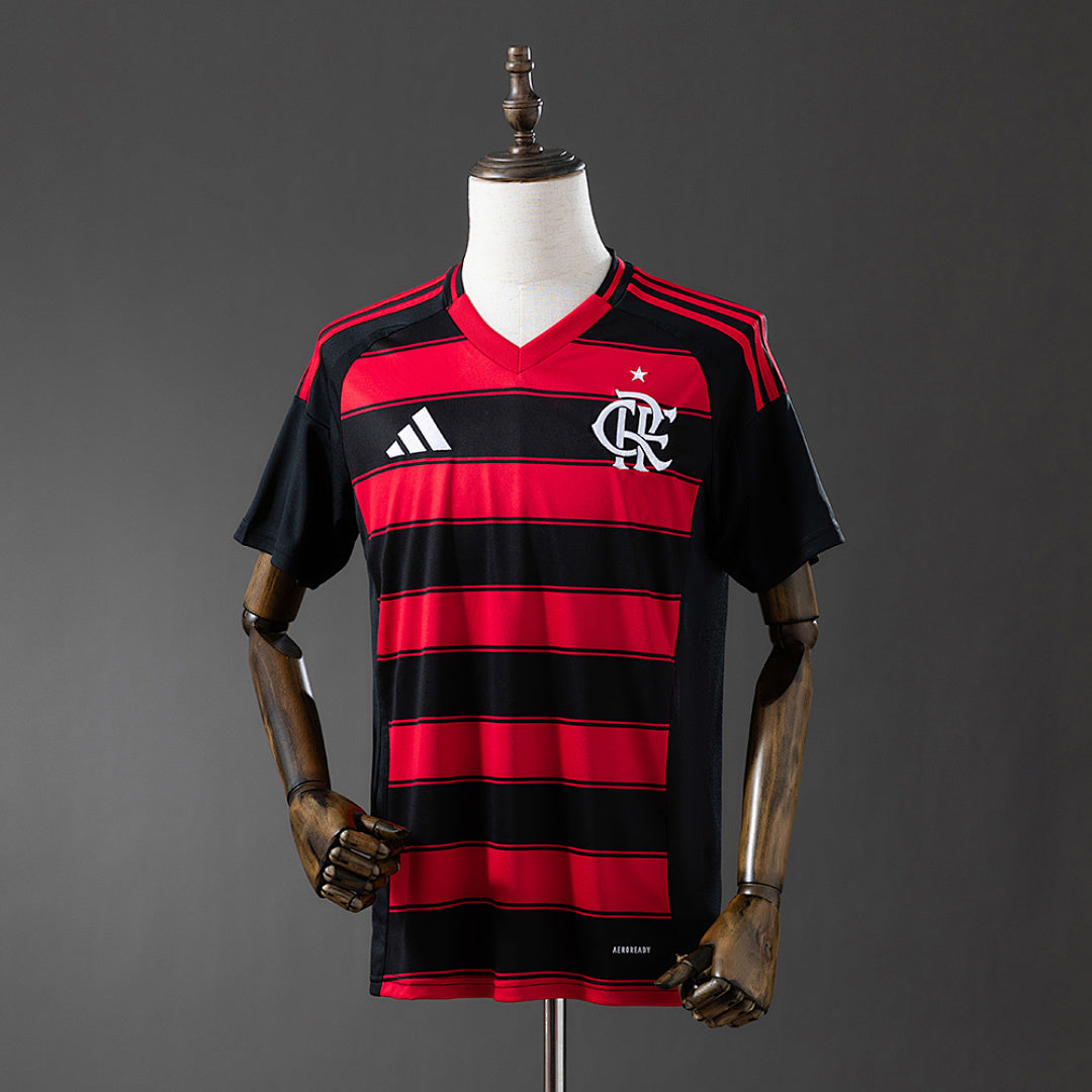 Camiseta Flamengo Local Negra y Gris Con Sponsors 2025/26 - frente