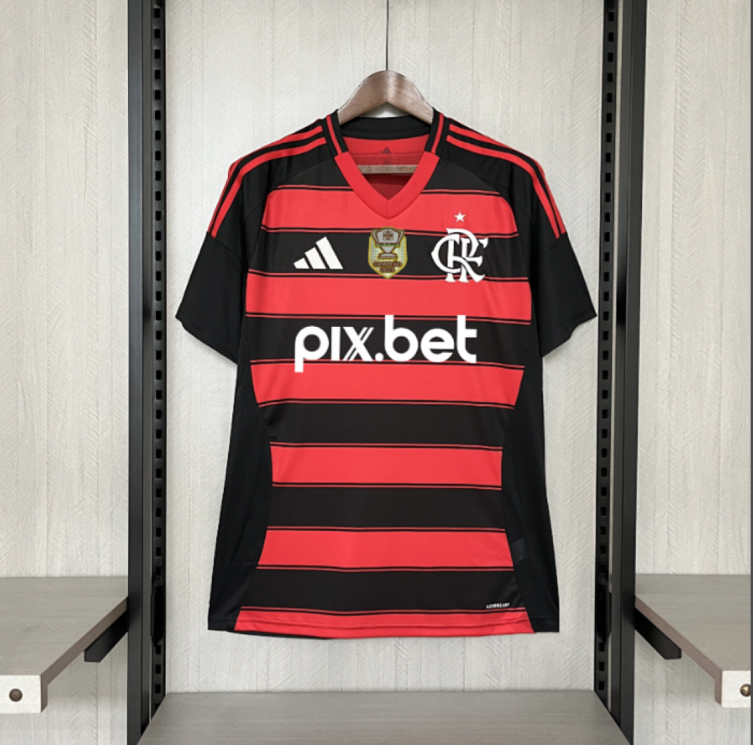 Camiseta Flamengo Local Burdeos y Negra Con Sponsors 2025/26 - espalda