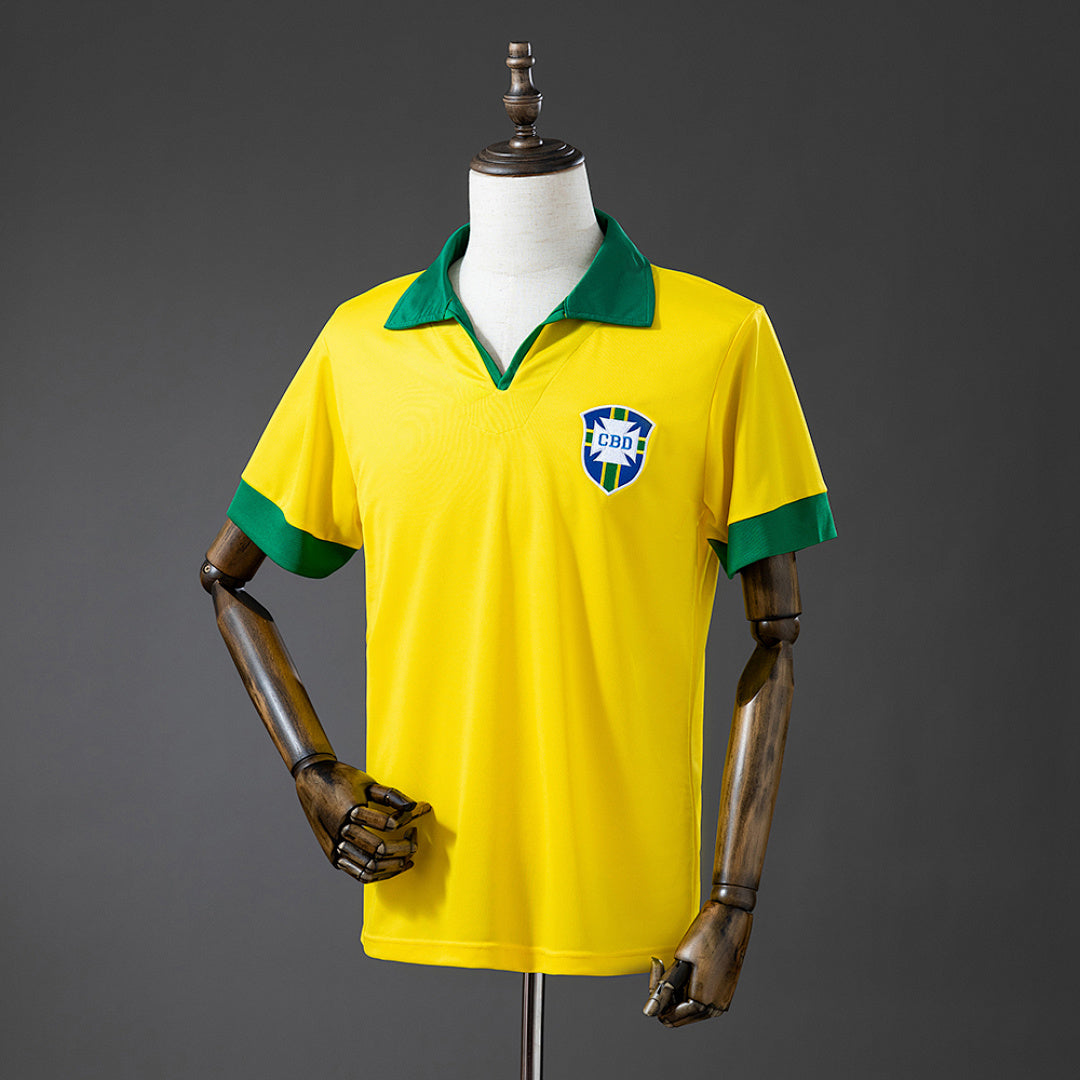 Camiseta Retro Brasil Local Gris y Amarilla 1958 - frente