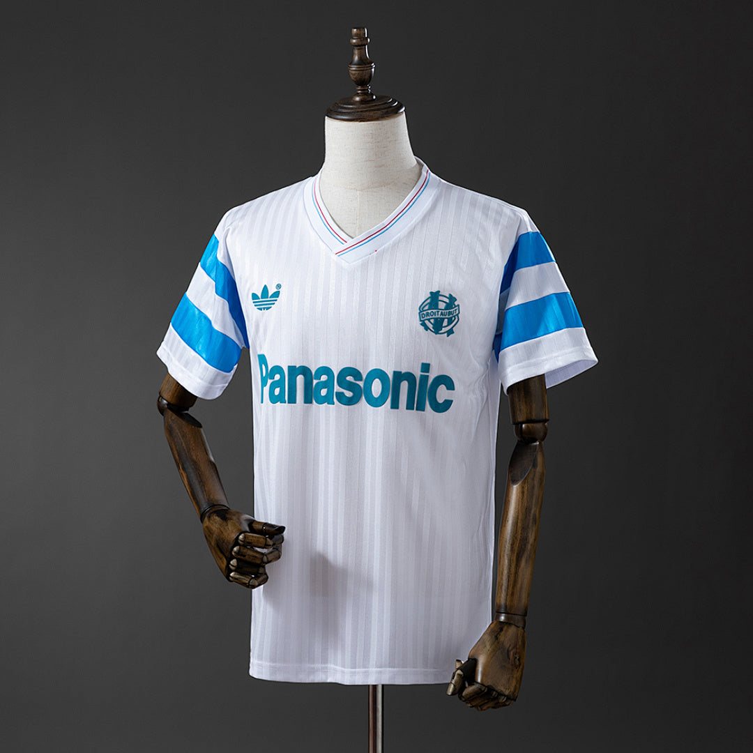 Camiseta Retro Olympique de Marsella Local Celeste y Gris 1990 - frente