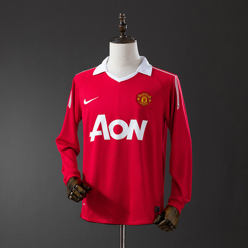 Camiseta Retro Manchester United Local Burdeos y Gris Manga Larga 2010 - frente