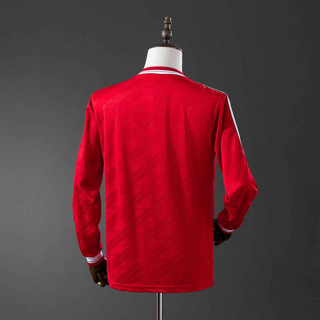 Camiseta Retro Manchester United Visita Roja y Burdeos Manga Larga 86/88 - espalda