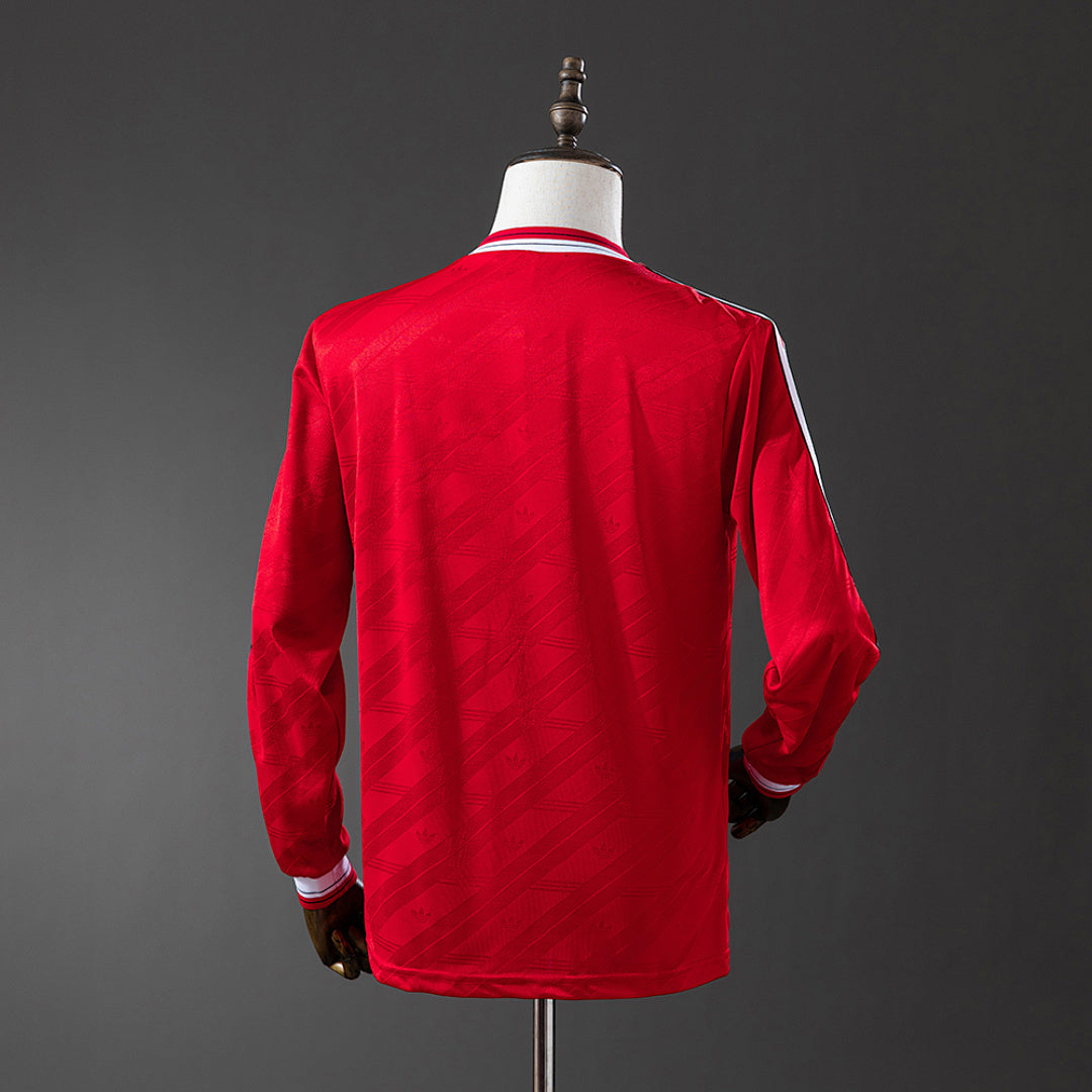 Camiseta Retro Manchester United Visita Roja y Burdeos Manga Larga 86/88 - espalda