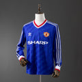 Camiseta Retro Manchester United Visita Azul Marino y Azul Manga Larga 1986 - frente