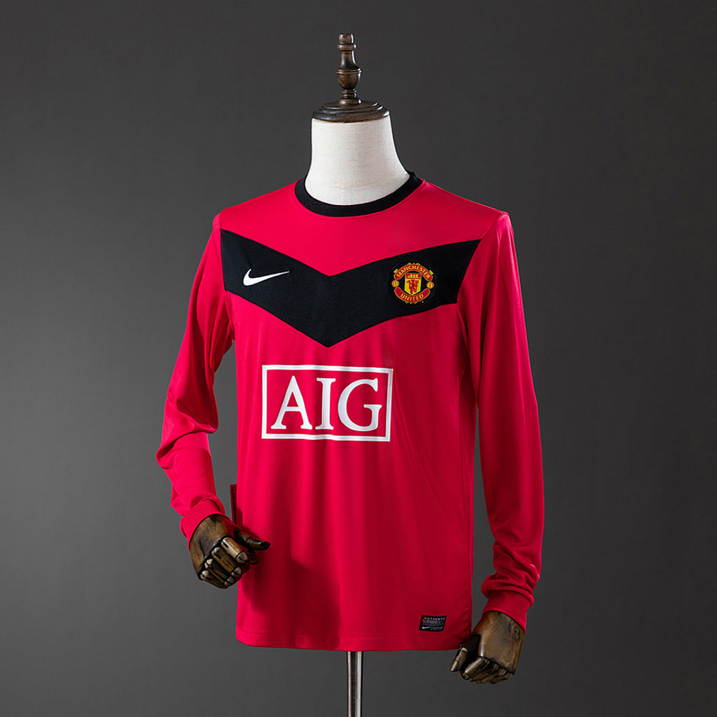 Camiseta Retro Manchester United Local Burdeos y Negra Manga Larga 2010 - frente