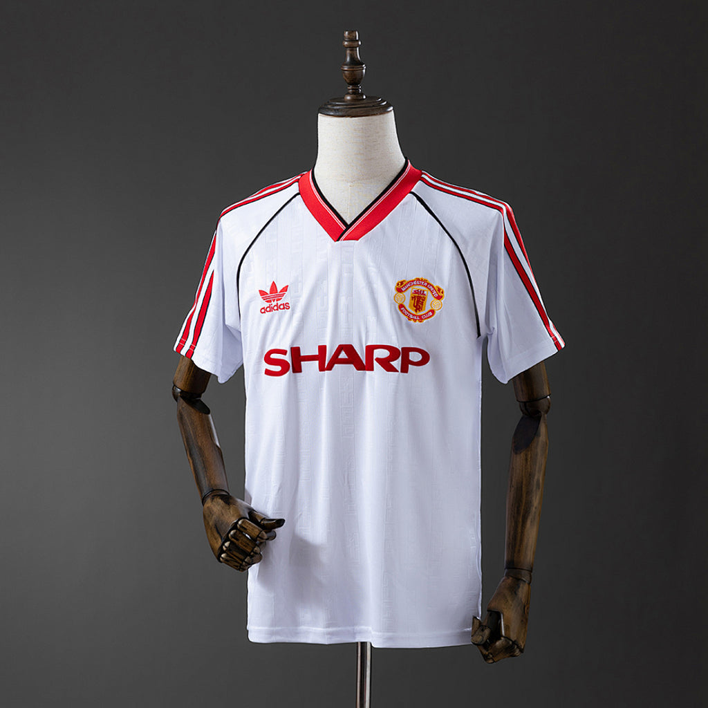 Camiseta Retro Manchester United Visita Celeste y Gris 1988 - frente