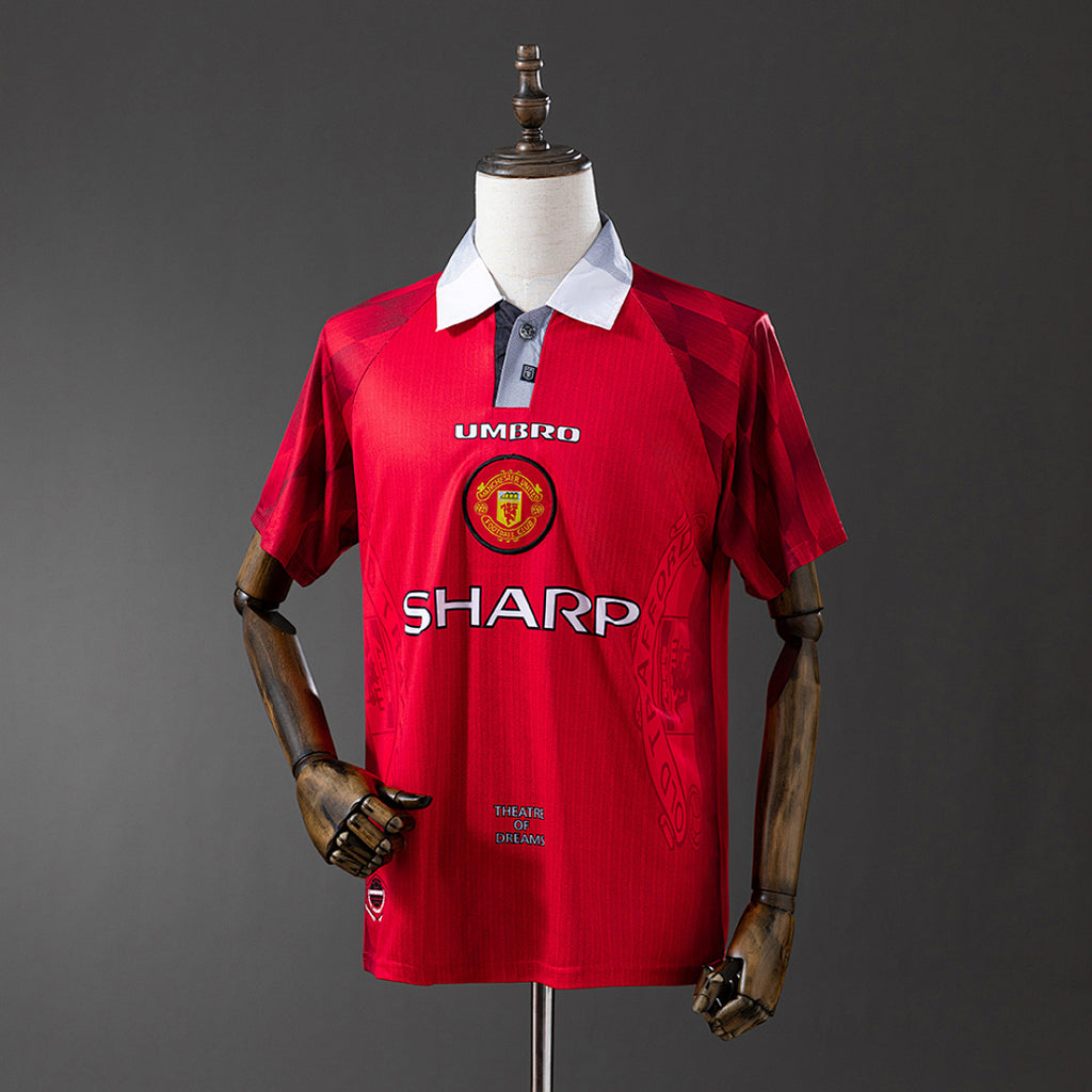 Camiseta Retro Manchester United Local Burdeos y Gris 1996 - frente