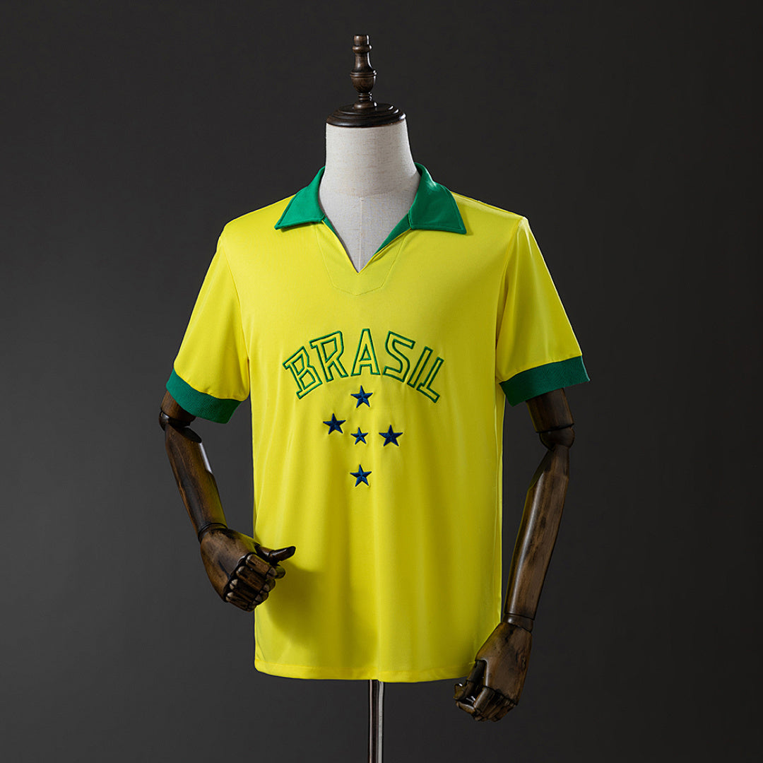 Camiseta Retro Brasil Local Negra y Amarilla 1958 - frente