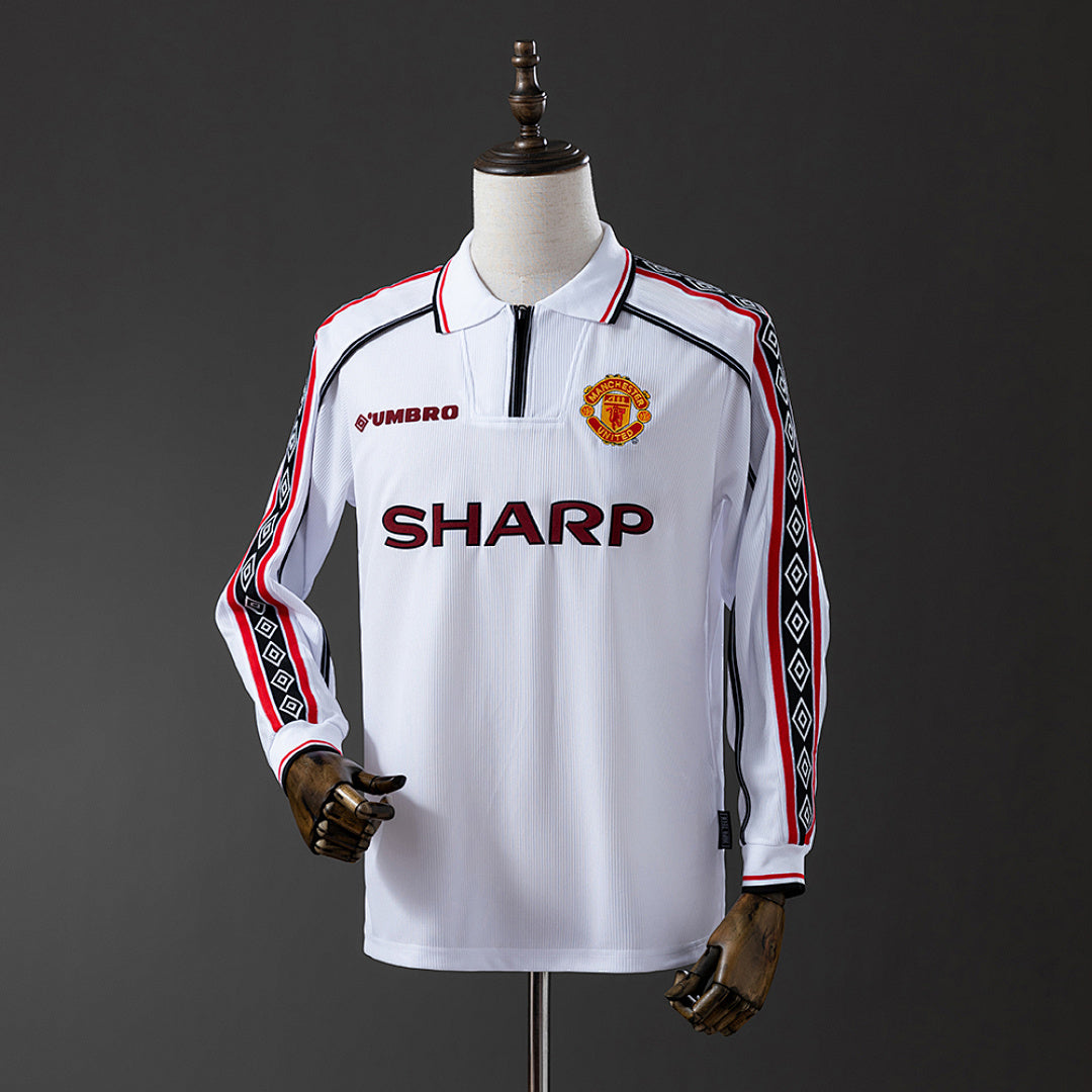 Camiseta Retro Manchester United Blanca Manga Larga 98/99 - frente