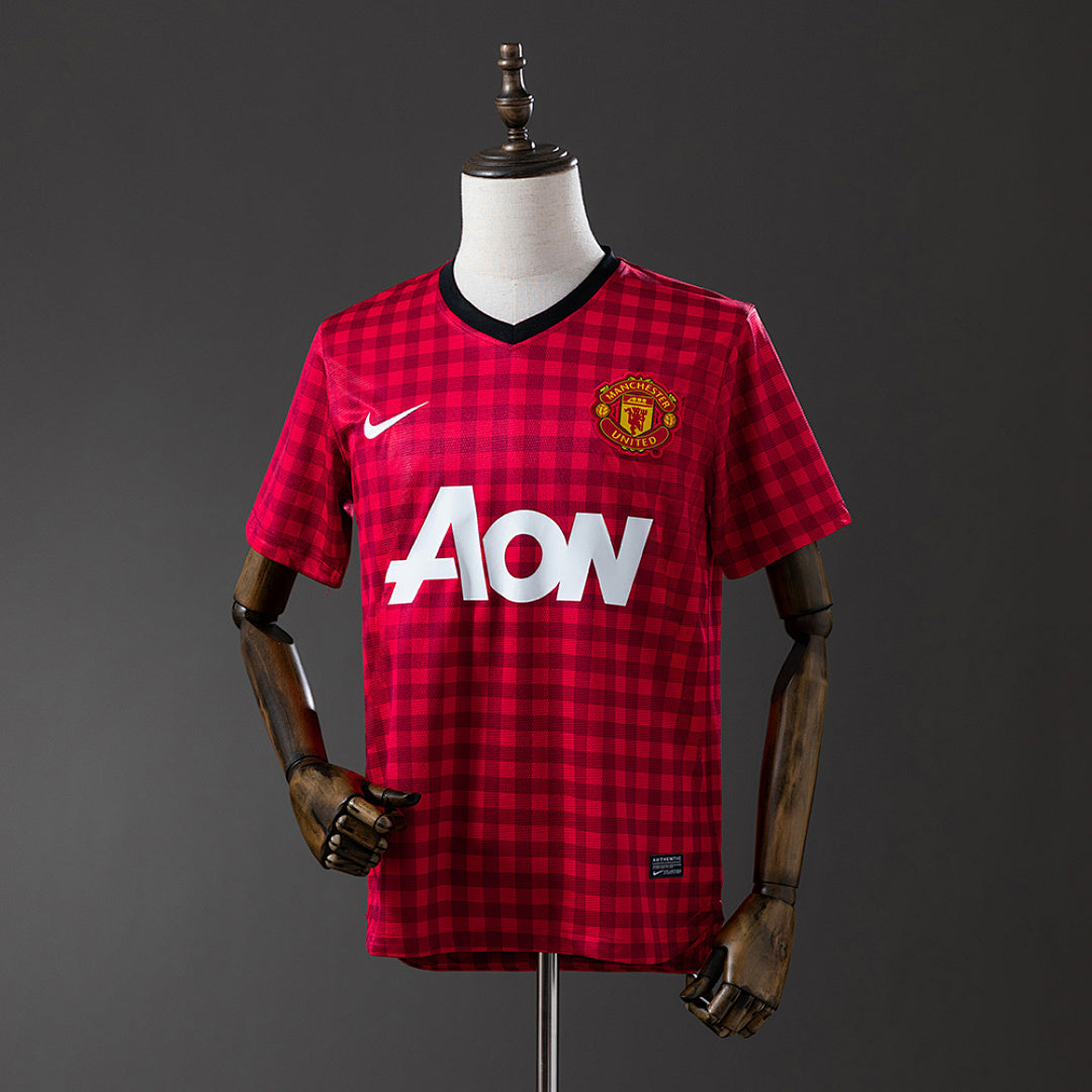 Camiseta Retro Manchester United Local Burdeos y Gris 12/13 - frente