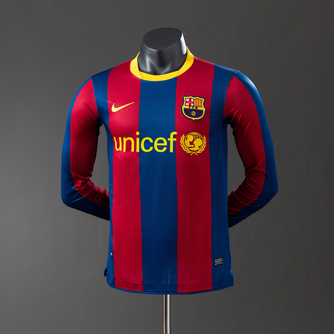 Camiseta Retro FC Barcelona Local Azul y Gris Manga Larga 10/11 Versión Jugador - frente