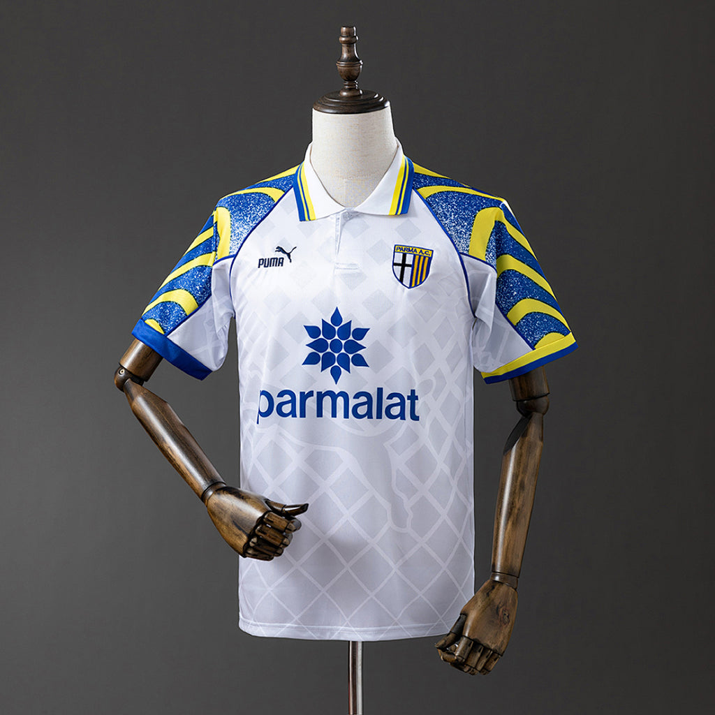 Camiseta Retro Parma Calcio Visita Gris Claro y Celeste 95/97 - frente