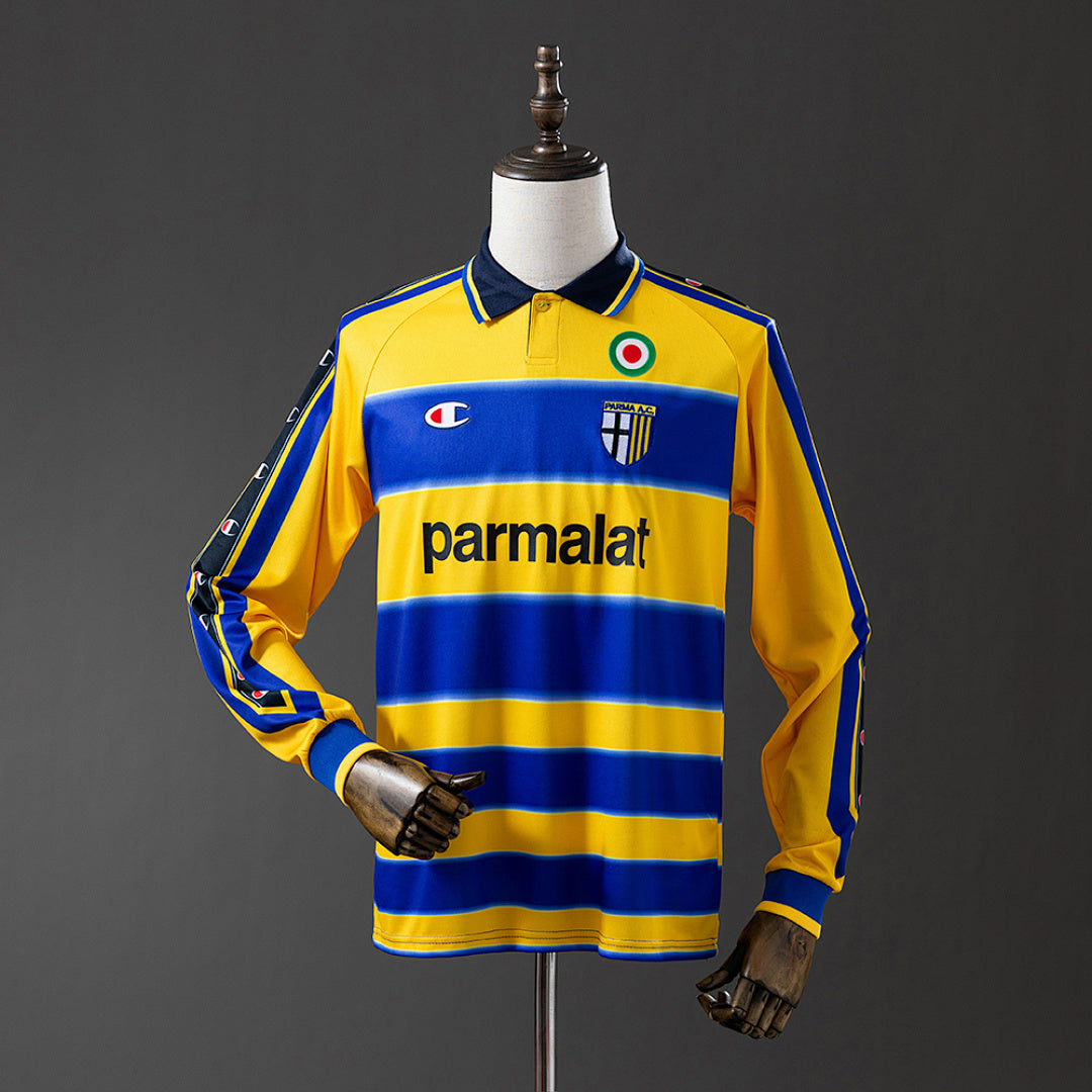 Camiseta Retro Parma Calcio Local Azul Marino y Amarilla Manga Larga 99/00 - frente