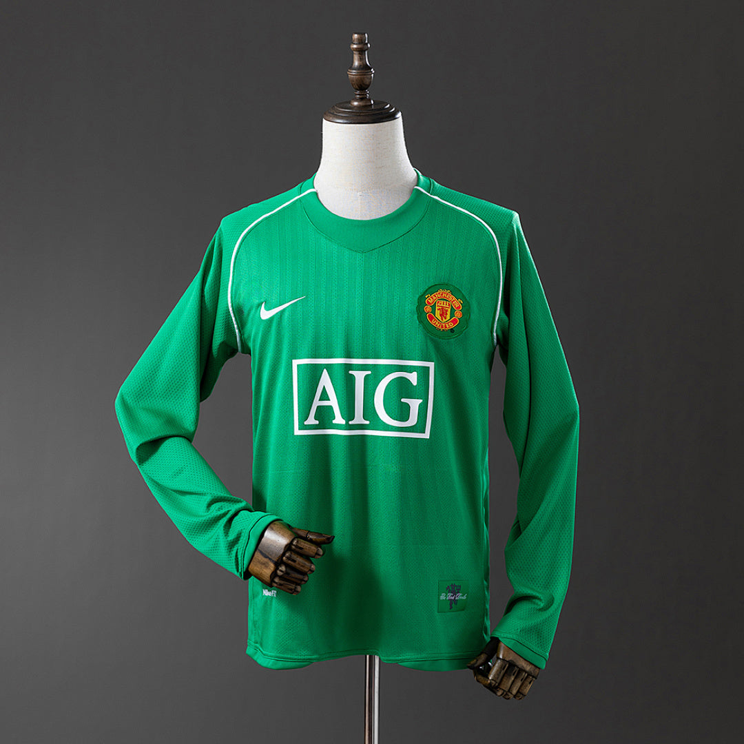 Camiseta Retro Manchester United Portero Verde Oscuro y Verde Manga Larga 07/08 - frente