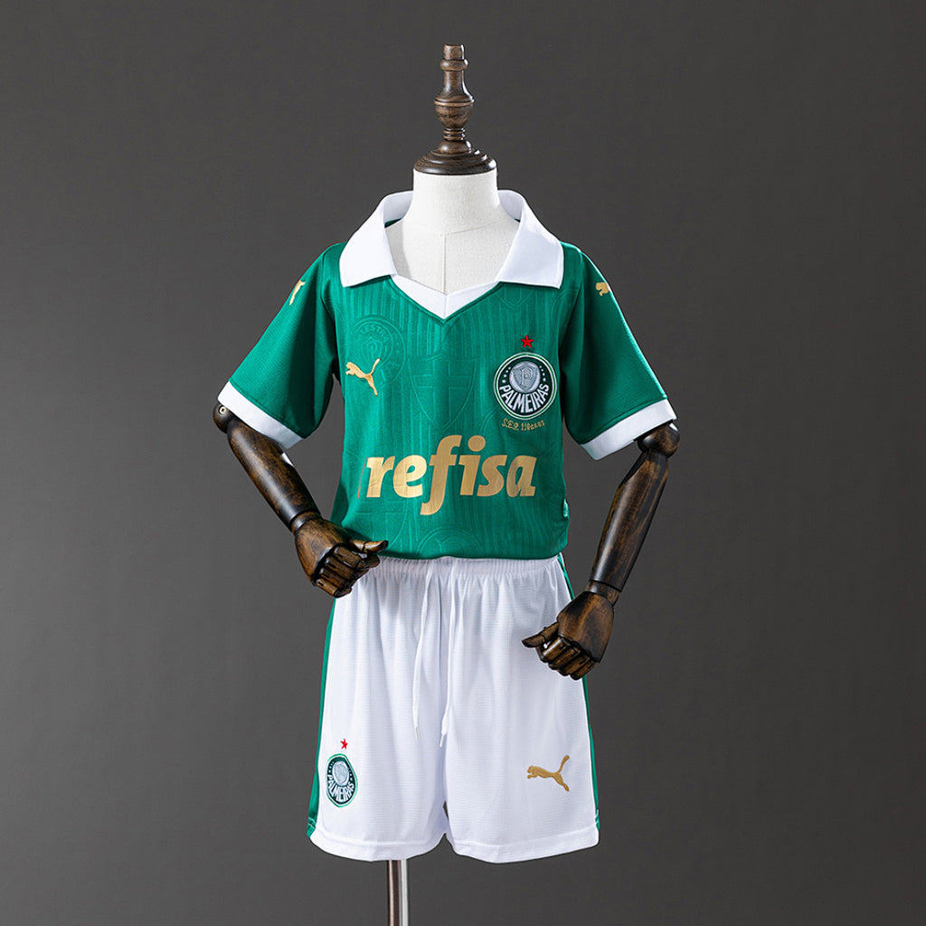 Conjunto Niños Palmeiras Local Gris y Celeste 2025/26 - frente