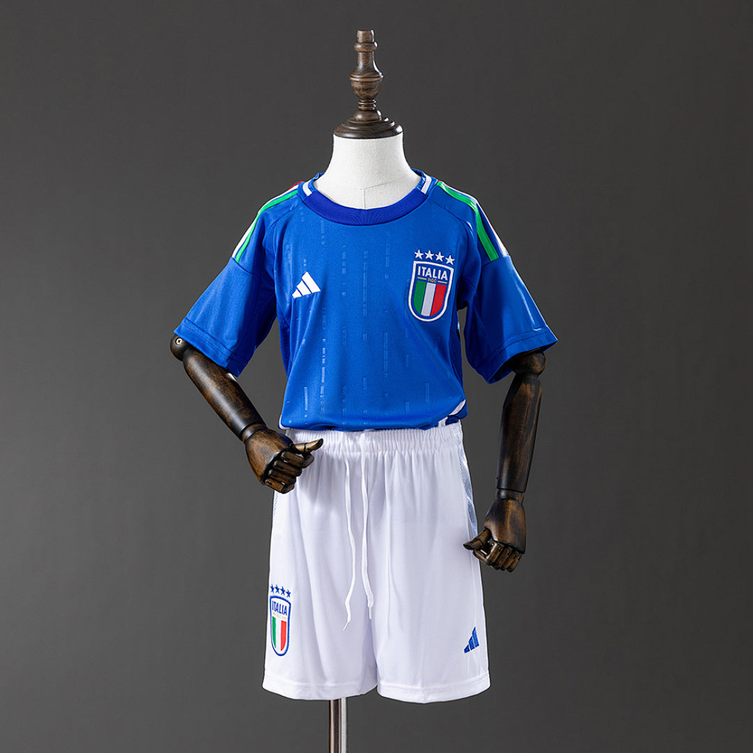 Conjunto Niños Italia Local Gris y Azul 2024 - frente