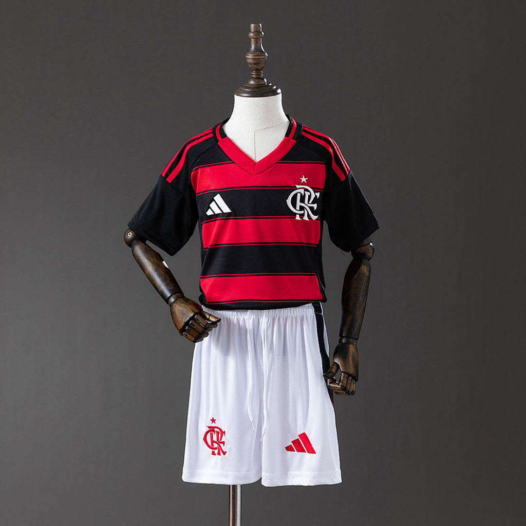 Conjunto Niños Flamengo Local Gris y Negra 2025/26 - frente