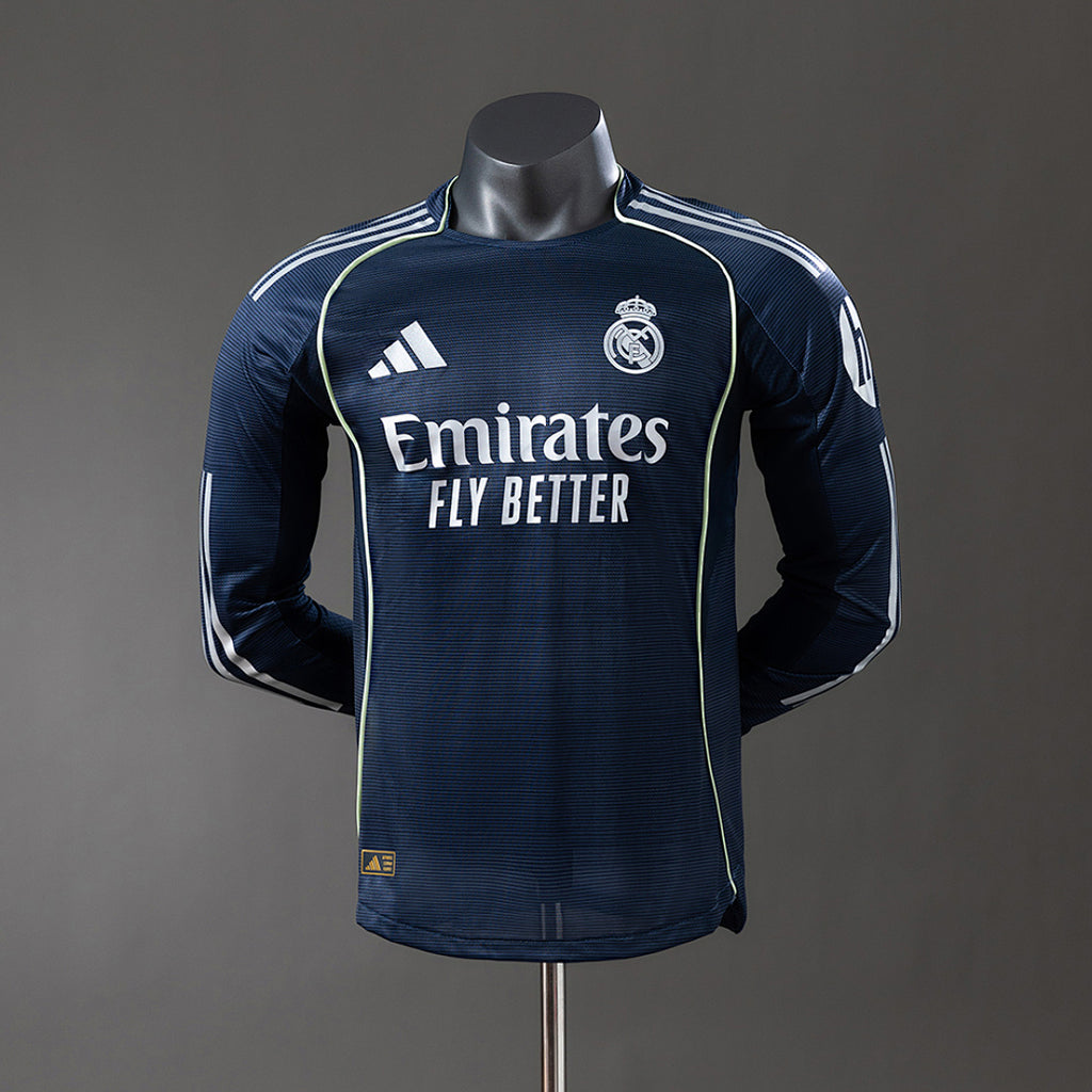 Camiseta Real Madrid Visita Negra y Azul Marino Manga Larga 2025/26 Versión Jugador - frente