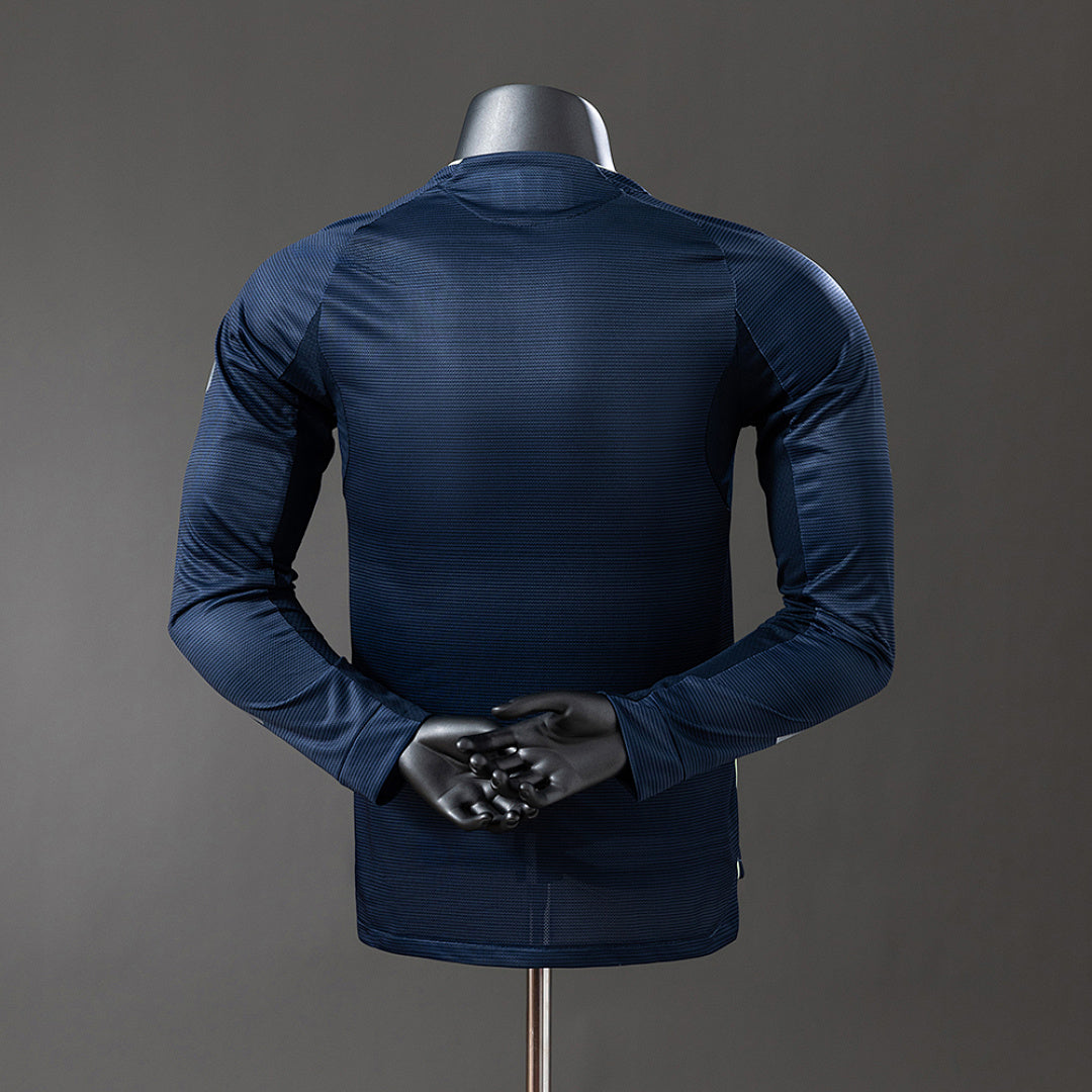 Camiseta Real Madrid Visita Azul Marino y Gris Manga Larga 2025/26 Versión Jugador - espalda