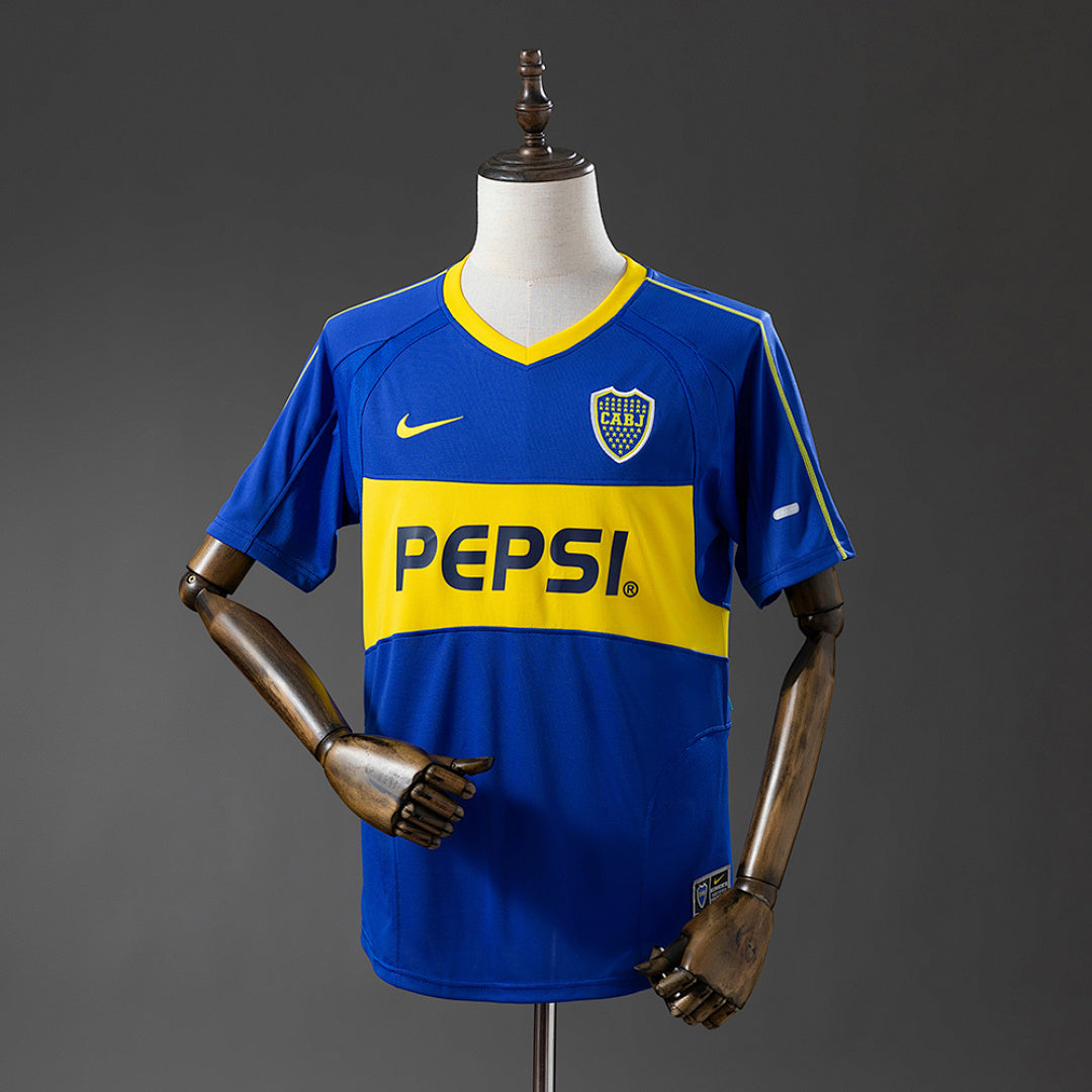 Camiseta Retro Boca Juniors Local Gris y Azul Marino 03/04 - frente