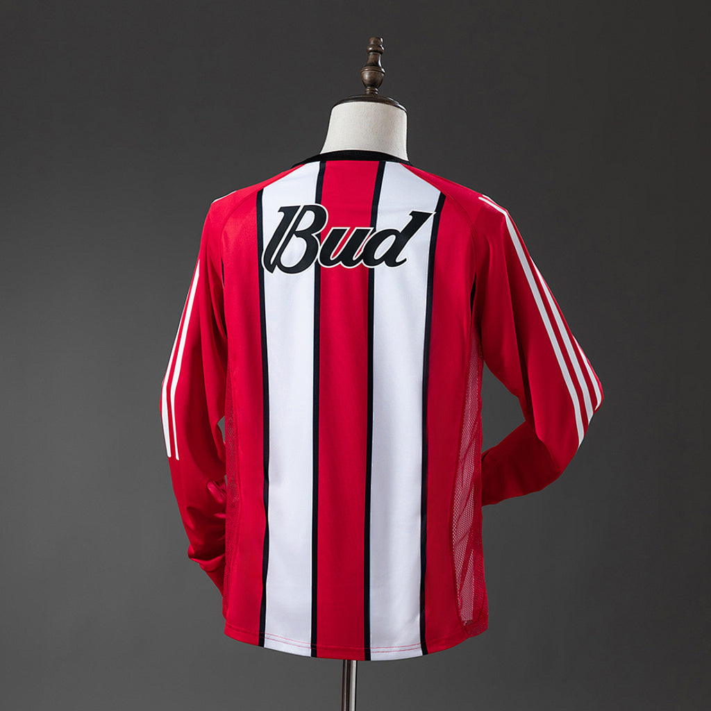 Camiseta Retro River Plate Visita Burdeos y Gris Claro Manga Larga 03/04 - espalda