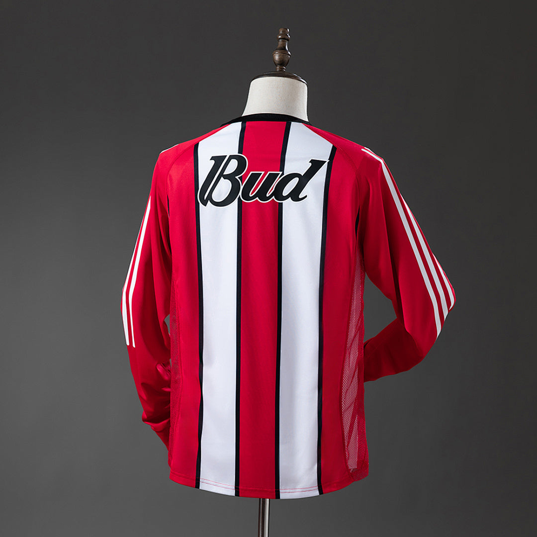 Camiseta Retro River Plate Visita Burdeos y Gris Claro Manga Larga 03/04 - espalda