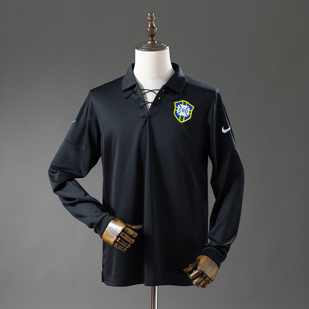 Camiseta Retro Brasil Negra Edición Especial Manga Larga 2004 - frente