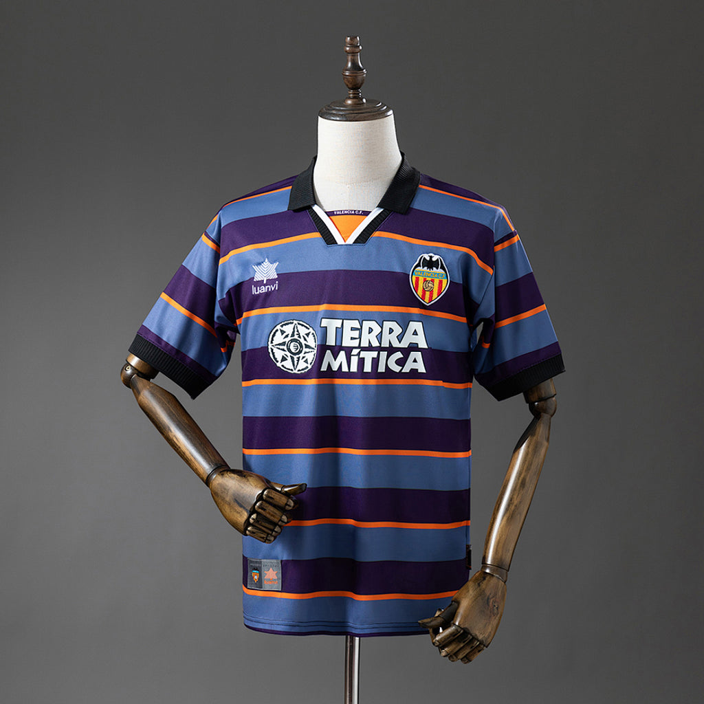 Camiseta Retro Valencia CF Tercera Gris y Azul Marino 99/00 - frente