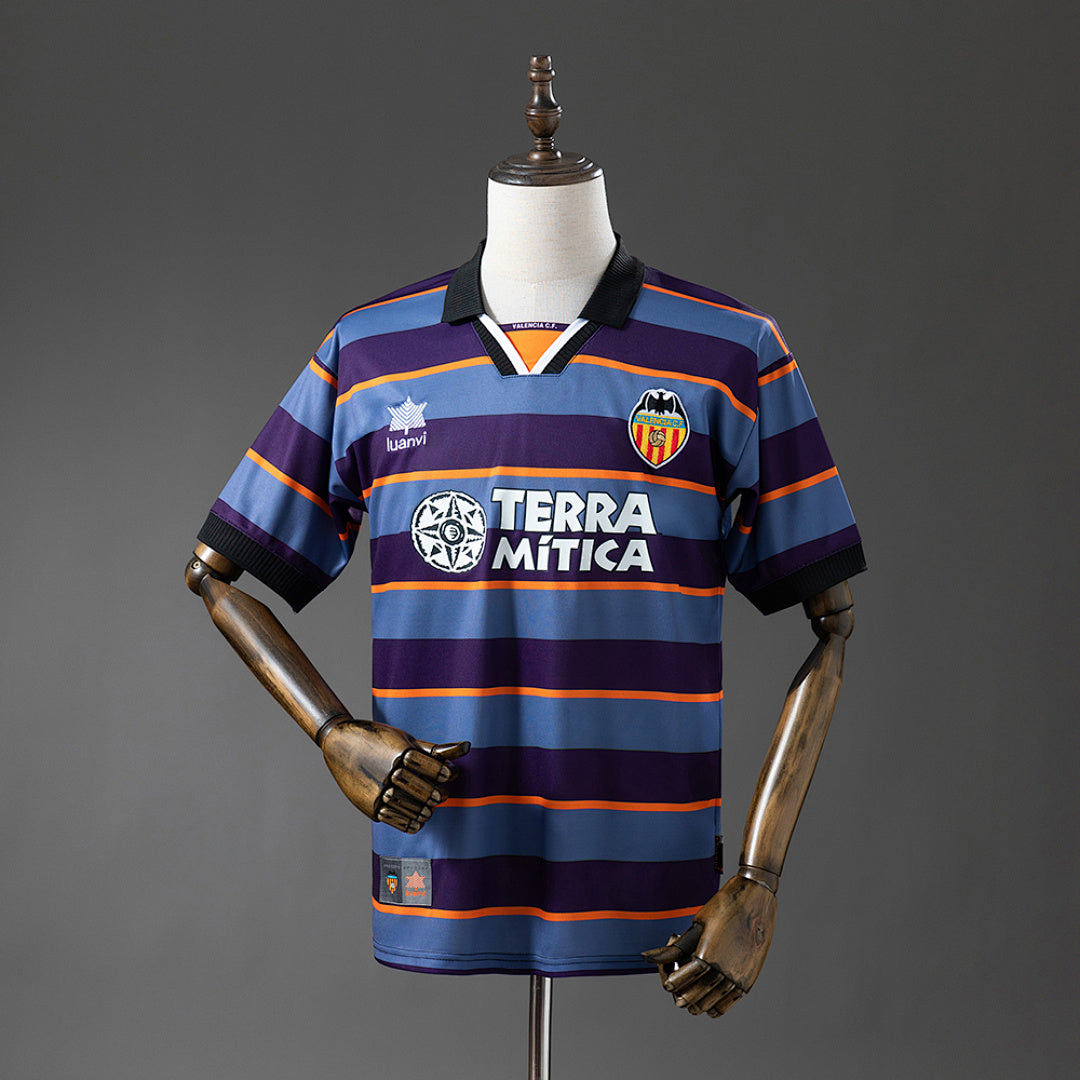 Camiseta Retro Valencia CF Tercera Gris y Azul Marino 99/00 - frente