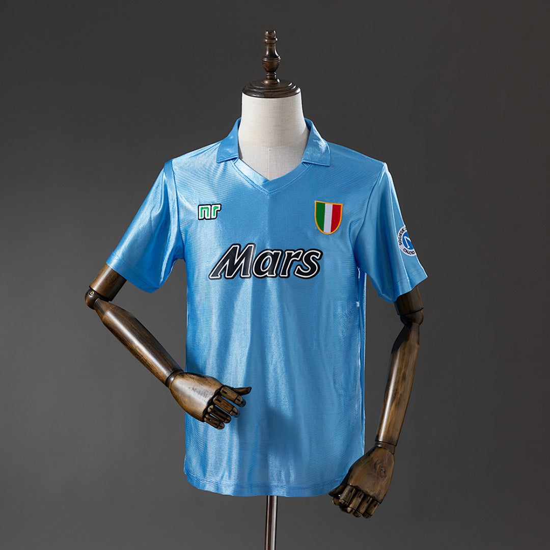 Camiseta Retro SSC Napoli Local Azul y Gris 90/91 - frente