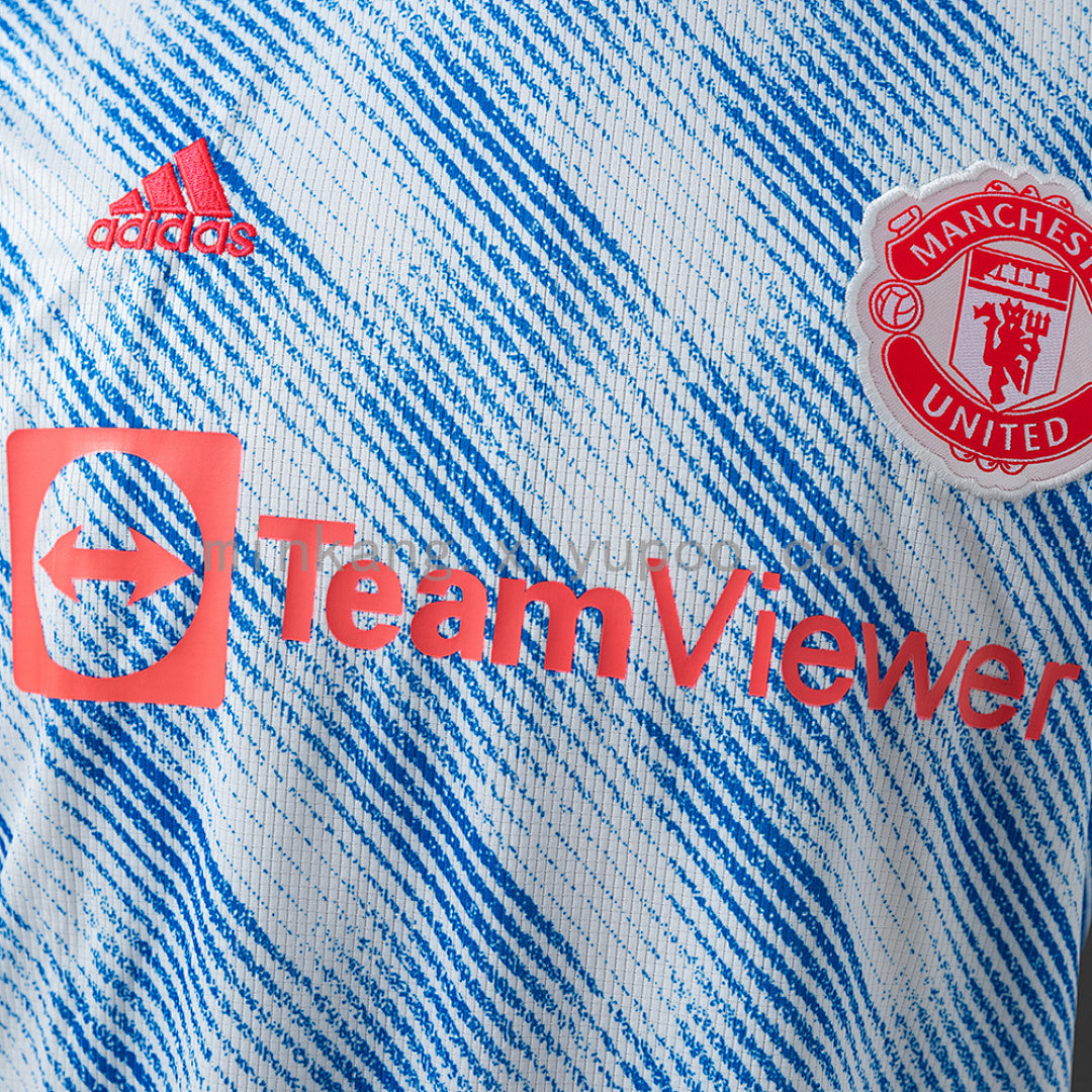 Camiseta Retro Manchester United Visita Azul y Celeste 21/22 - espalda