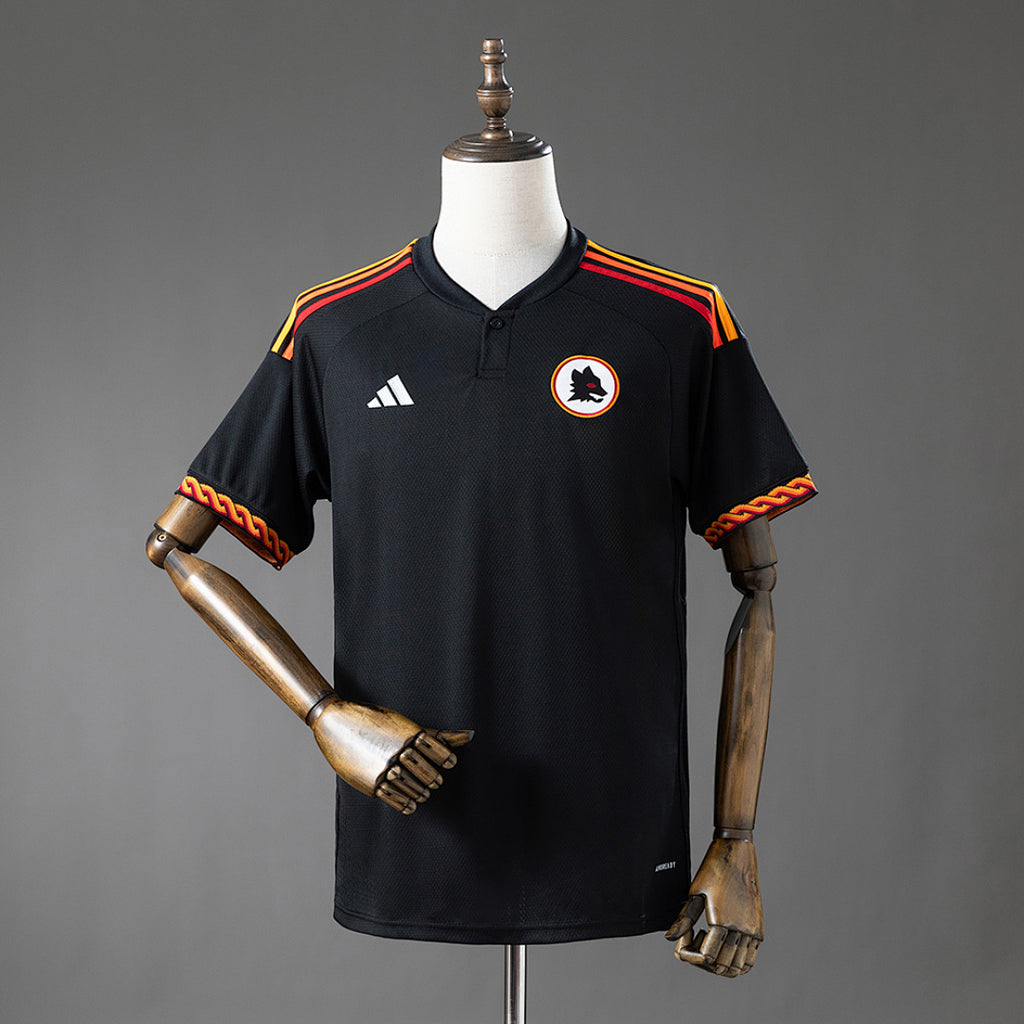 Camiseta AS Roma Tercera Negra y Gris 2023/24 - frente