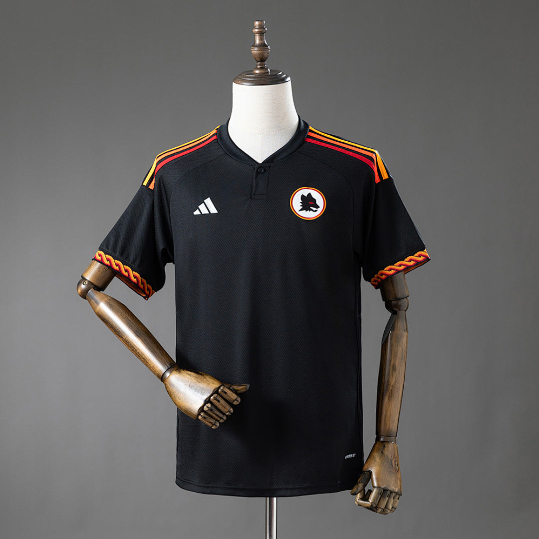 Camiseta AS Roma Tercera Negra y Gris 2023/24 - frente