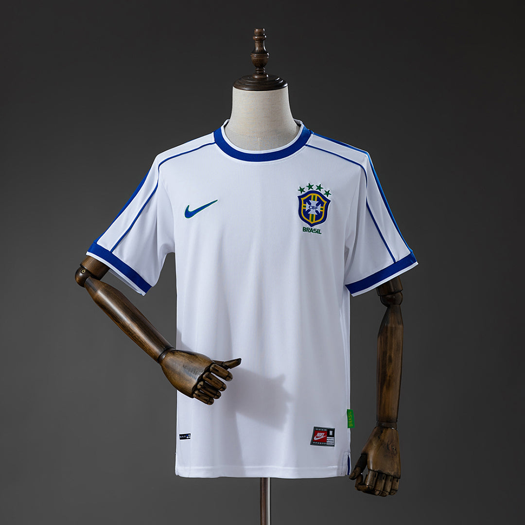 Camiseta Retro Brasil Visita Gris y Celeste 1998 - frente