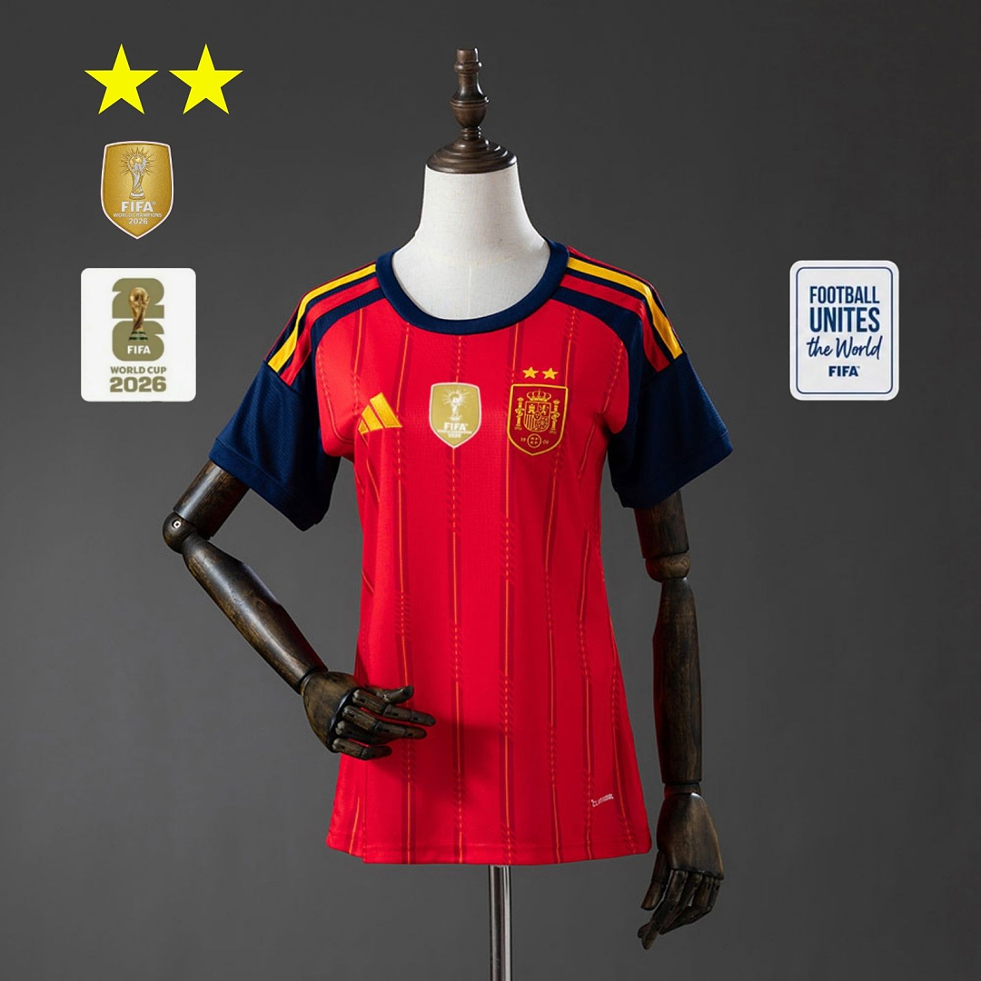 Camiseta España Local Gris y Roja Edición Campeón 2026 Mujer - frente