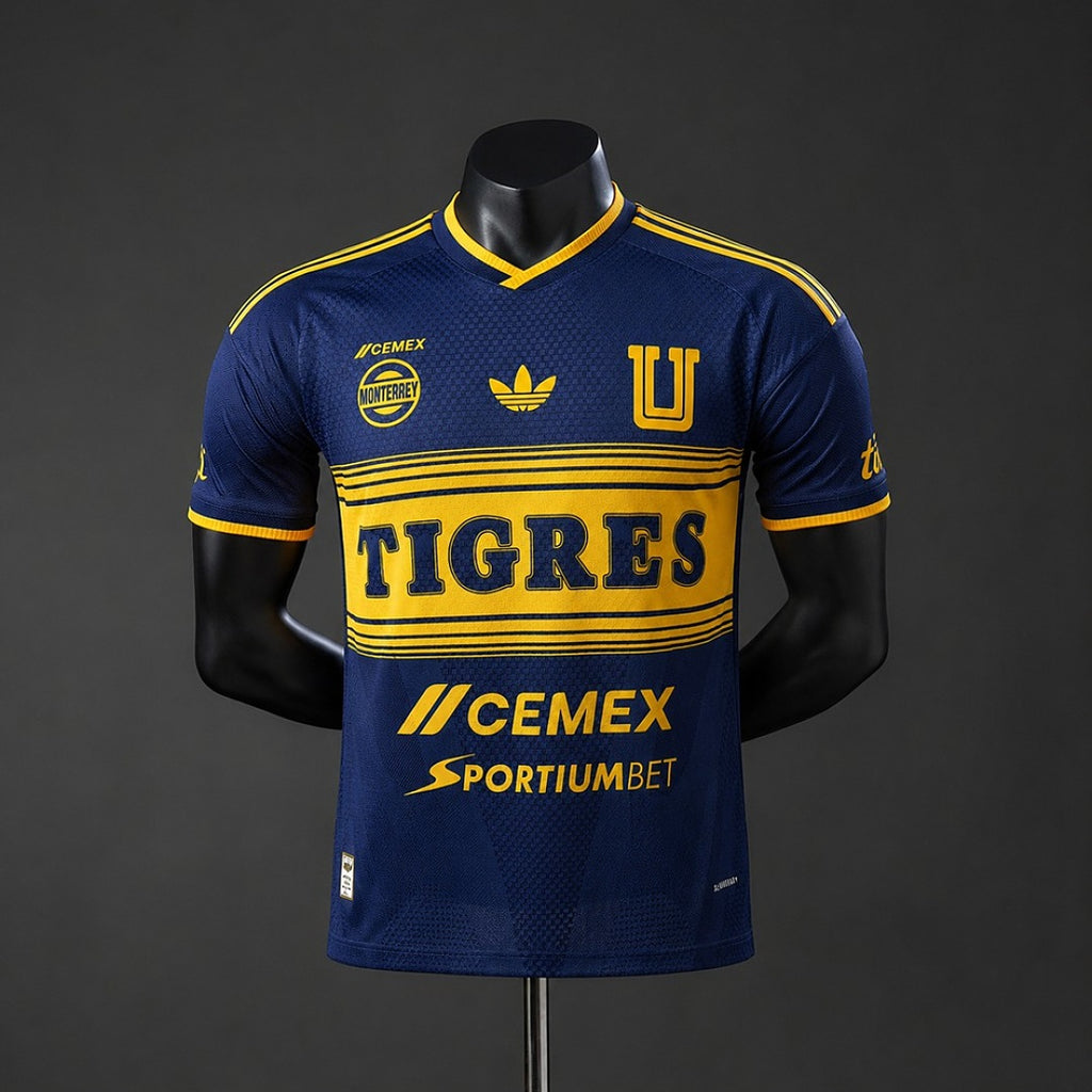 Camiseta Tigres UANL Visita Negra y Azul Marino 2026/27 Versión Jugador - frente